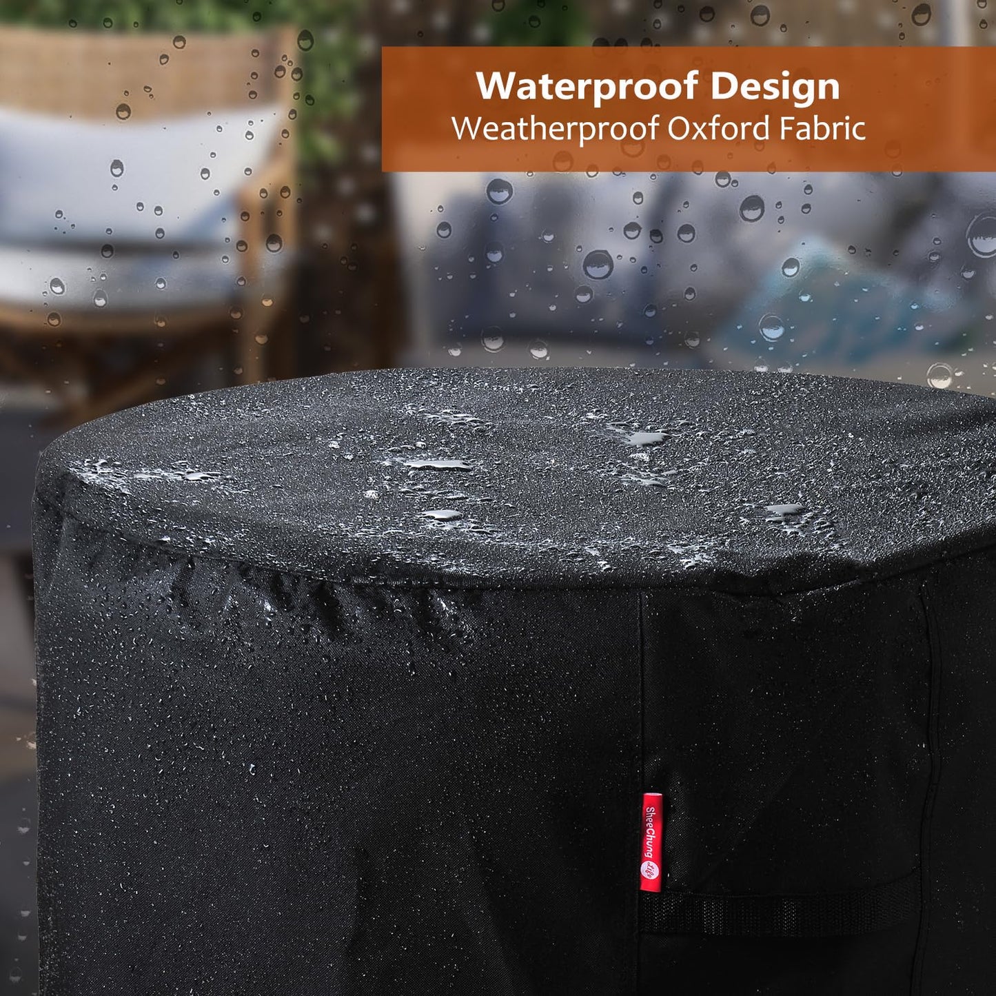 SheeChung Round Gas Fire Pit/Table Cover-Heavy Duty 600D Polyester with PVC Coating Material,100% Weather Resistant and Waterproof,Fits 30",33",36",35", 34" Fire Pit/Bowl Cover,Black,36”Dia X 24”H
