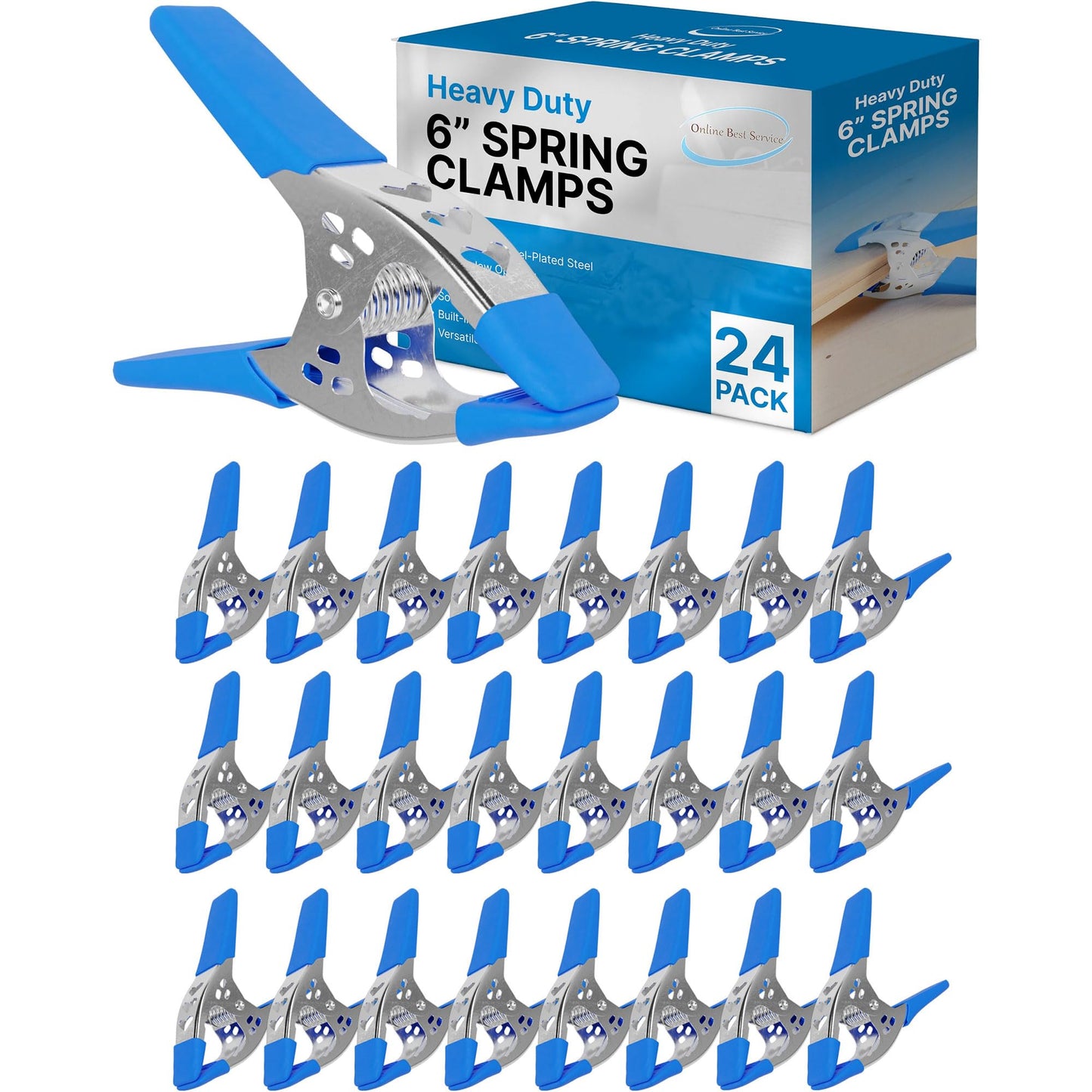 Lot of 24-6" inch Spring Clamp Large Super Heavy Duty Spring Metal Blue - 2.5 inch Jaw opening