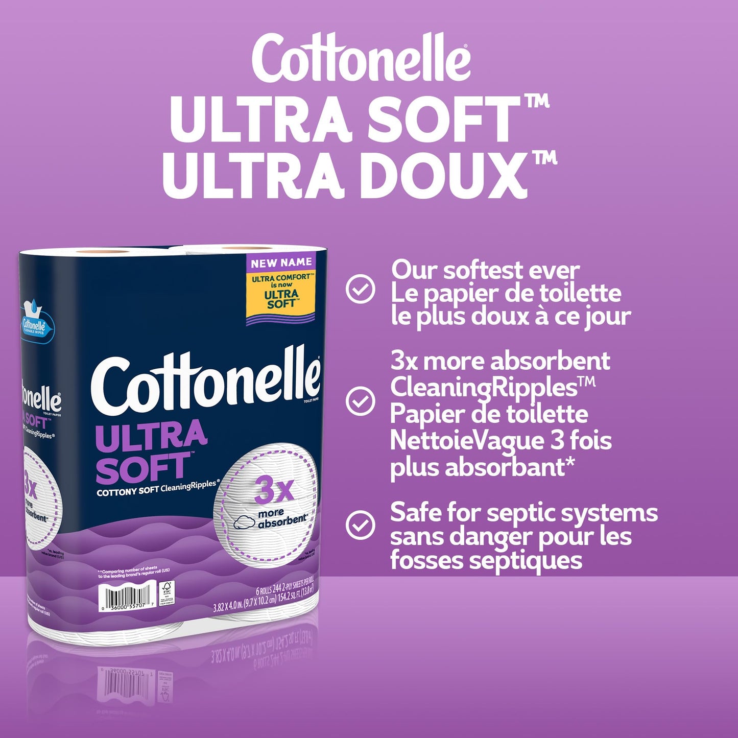 Cottonelle Toilet Paper, 36 Mega Rolls = 144 Regular Rolls (2 Packs of 18), Ultra Soft (Formerly Ultra Comfort), Soft Bathroom Tissue, 244 Sheets per Roll, Packaging May Vary