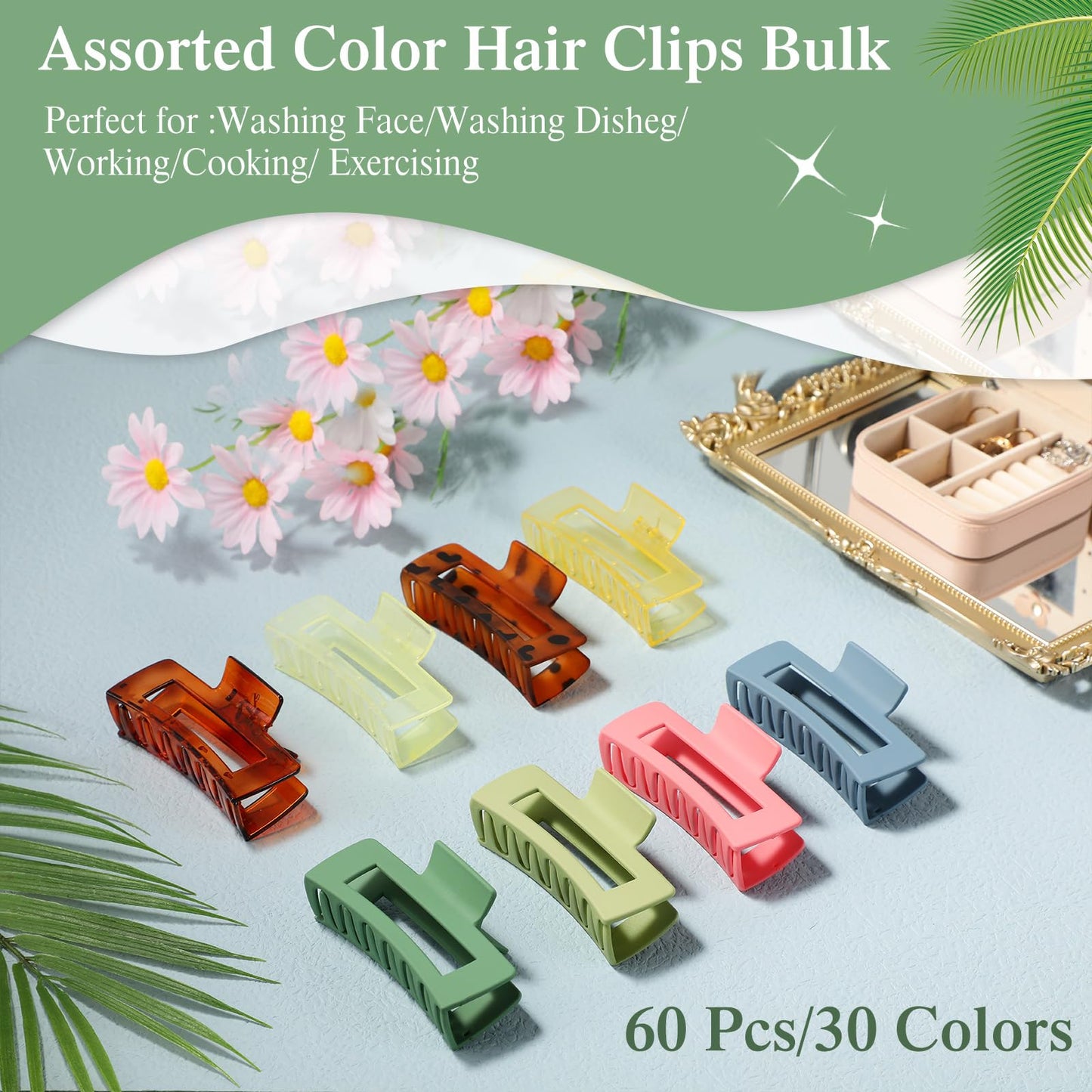 XunYee 60 Pcs Hair Clips Bulk Hair Claw Clips for Women Girls 4.1 Inch Large Rectangle Non-slip Square Strong Hold Jaw