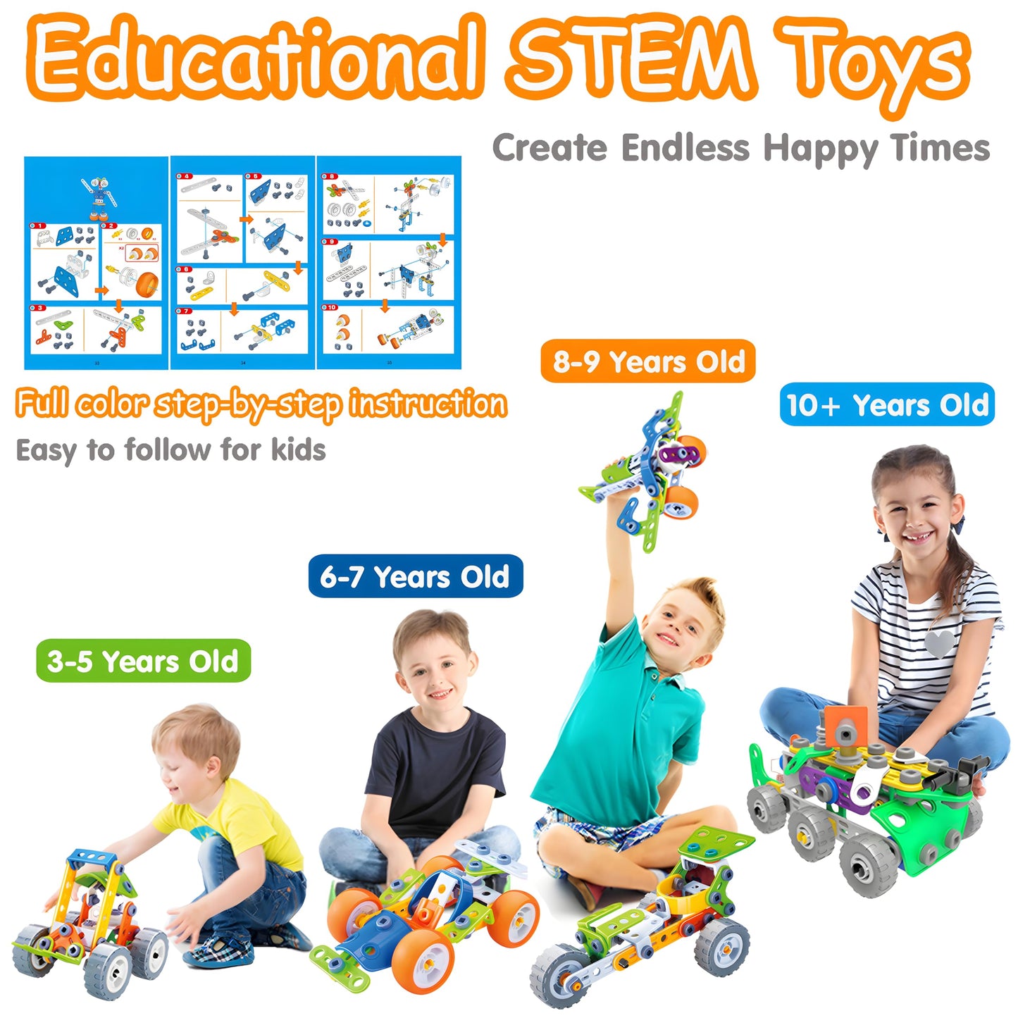 MOONTOY 175 Pieces STEM Building Toys for Kids Ages 4-8, Erector Set Construction Engineering Kit, 11-in-1 Creative Learning Activities, Birthday Gift for 4 5 6 7 Year Old Boys Girls