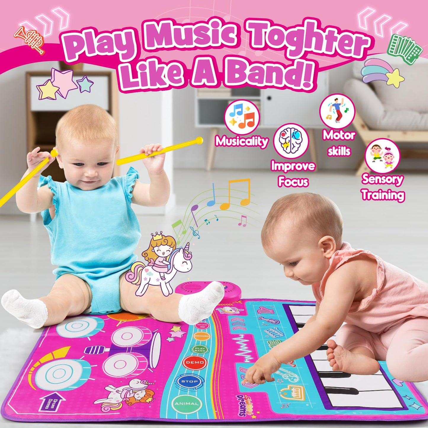 Piano Mat for Toddlers,Baby Kid Sensory Educational Montessori Toys for 1 2 3 Year Old,Baby Play Mat with 19 Sounds and Recordings,Easter Gifts Toys for 1 2 3 Year Old Girls