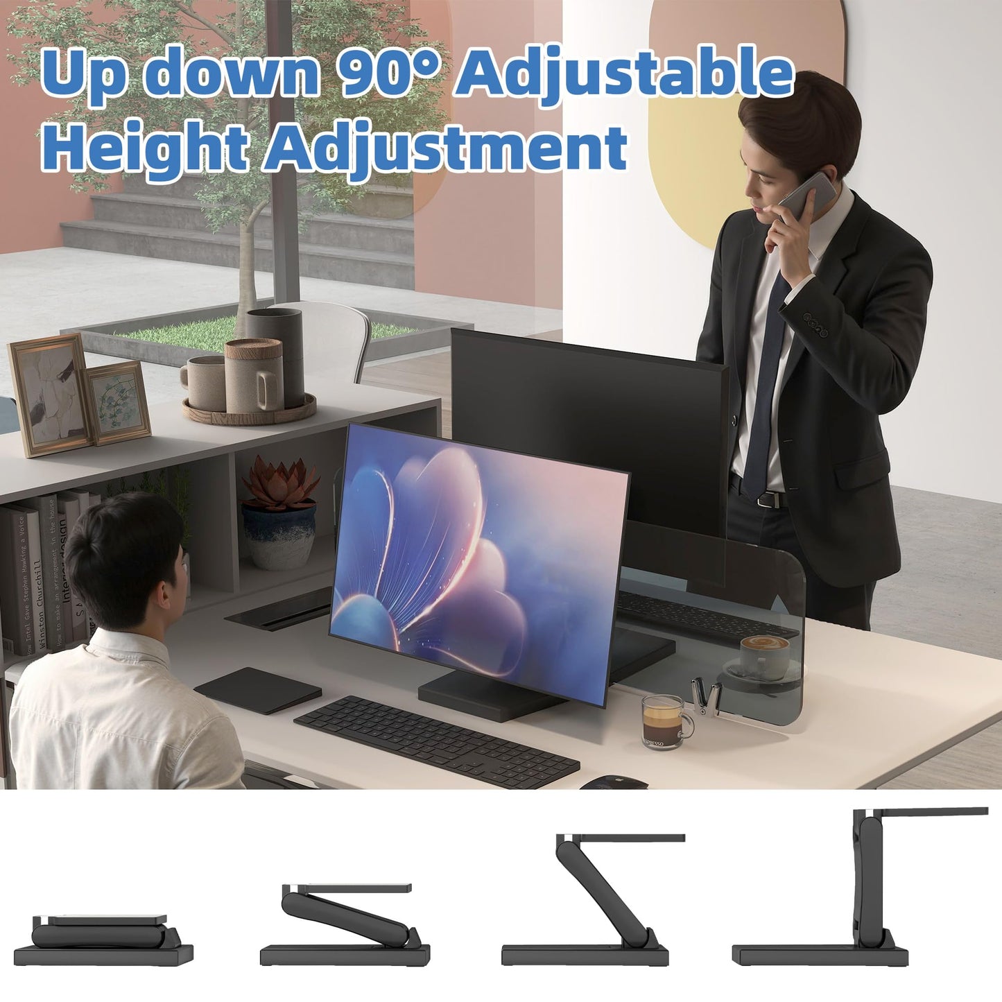 Adjustable Metal Folding Monitor Bracket for Touch Screen Desk Mount with VESA Hole 75x75mm&100x100mm All in Single PC Stand (Black)