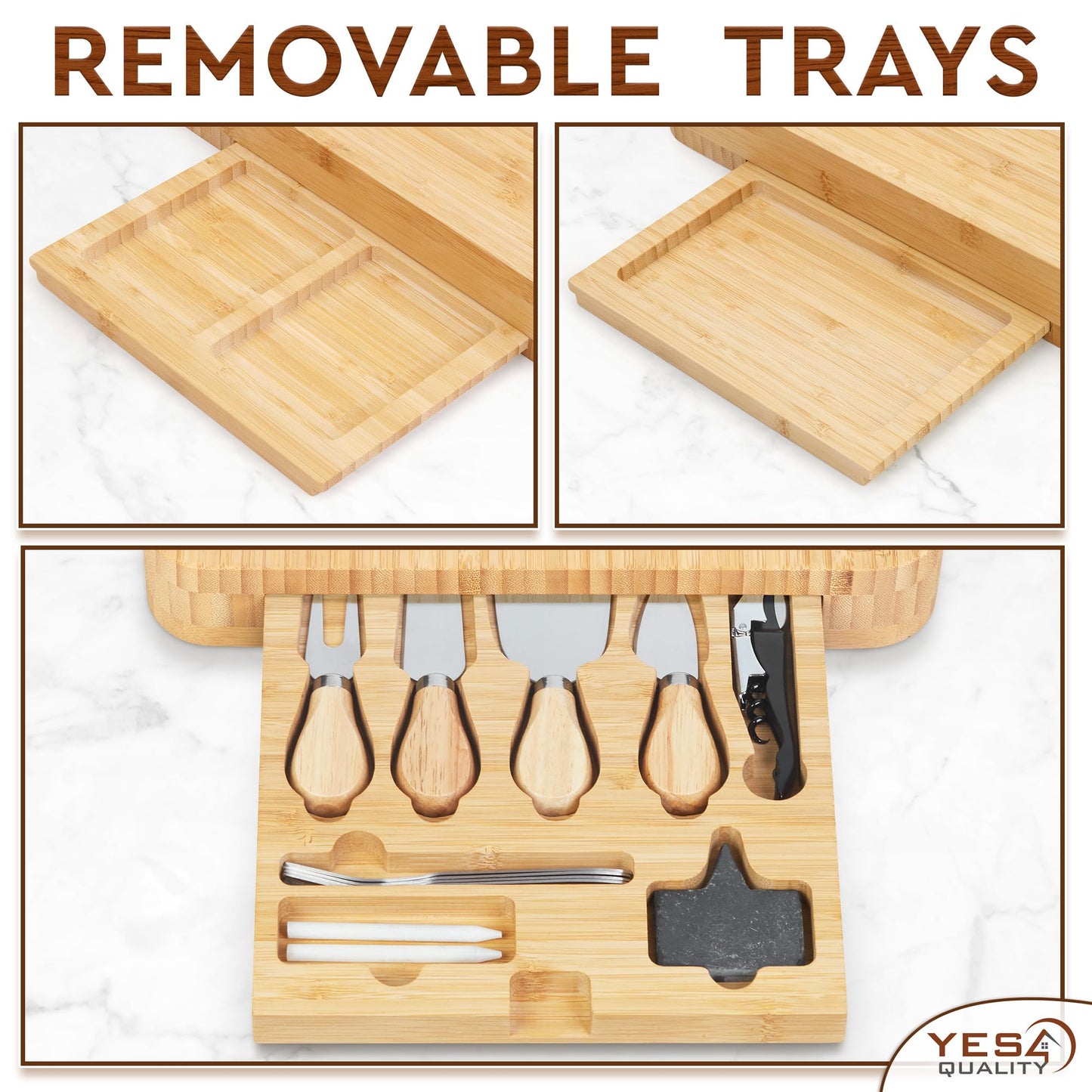 Charcuterie Boards Premium Gift Set - 23 Pieces, Bamboo - Large Cheese Board Plus Fruit Tray w/Utensil Drawer, Knives, Forks for Mother's Day Present, Birthday, Housewarming, Wedding Shower Gifts