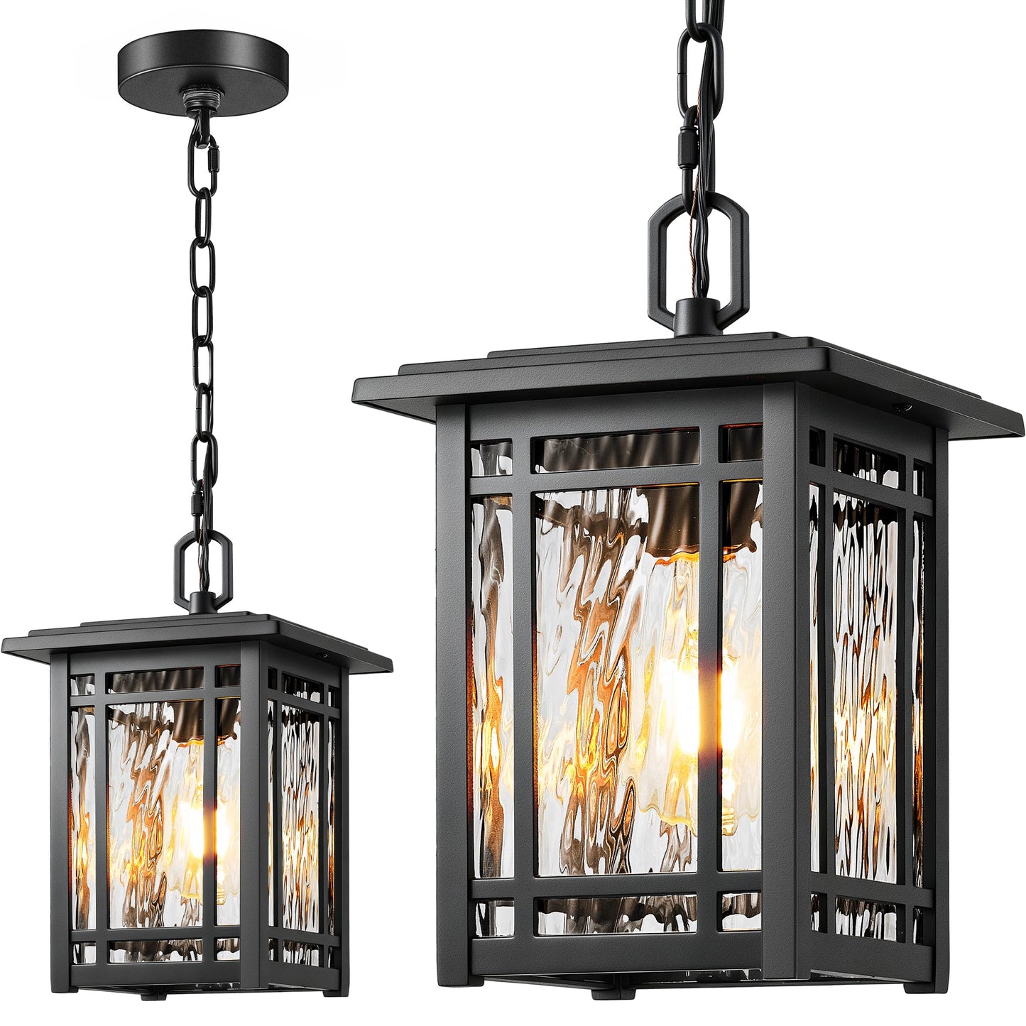 OPAXIS Large Outdoor Pendant Light, Black Hanging Light Fixture with Adjustable Chain, Anti-Rust 100% Aluminium Outdoor Chandelier for Porch, Waterproof Exterior Pendant Lantern for Gazebo, Front Door