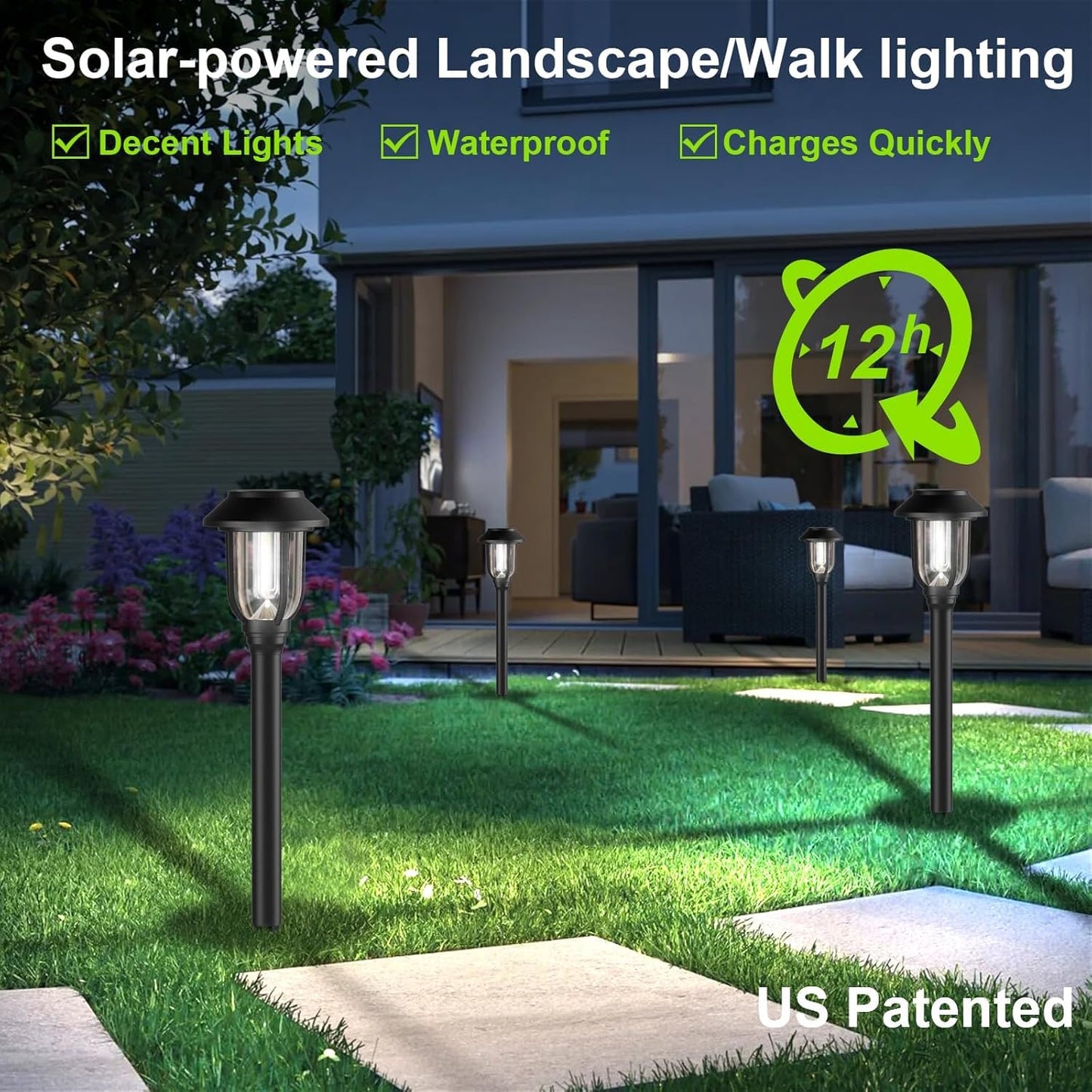Solar Lights Outdoor Waterproof 8 Pack, 6000K Cool White Solar Pathway Lights, Auto On/Off,Solar Lights for Walkway Black Stainless Steel Landscape Lighting for Walkway Driveway Yard Garden Patio