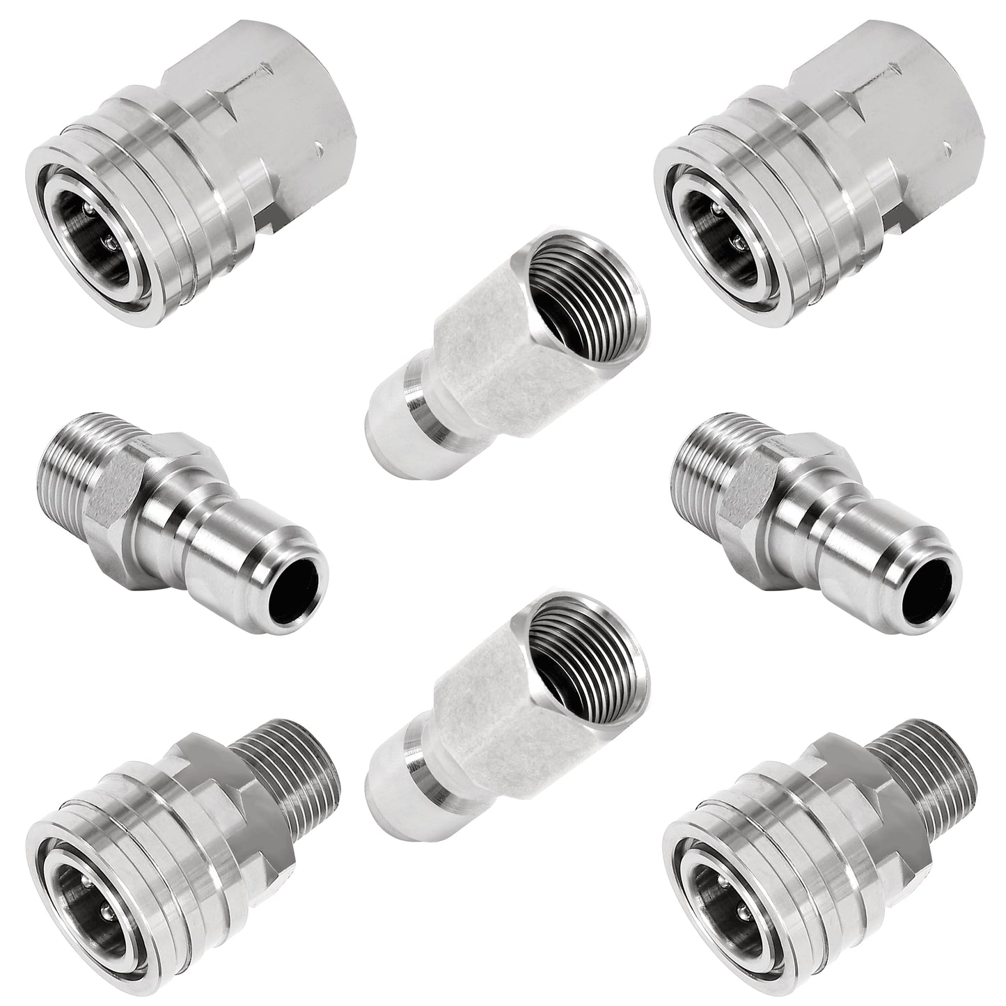 RIDGE WASHER Quick Connect 3/8 Inch Pressure Washer Adapter Set, Stainless Steel Fittings, Female and Male NPT Thread, 8 Pcs