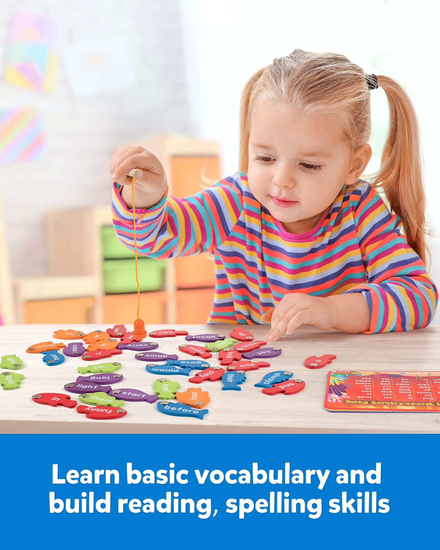 Coogam Wooden Magnetic Fishing Sight Words Game Learning Dolch Word Flashcards Montessori Educational Toy for Preschool Kids