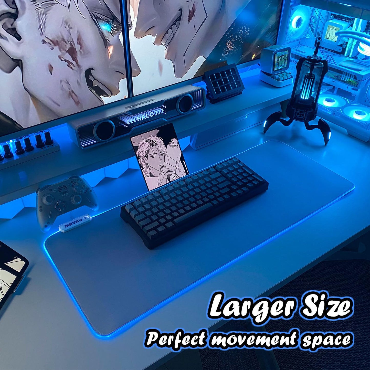 JMIYAV White Gaming Mouse Pad RGB Mousepad Non-Slip Rubber Base Extra Large Cool XL XXL Computer Desk Pad Gaming Accessories LED Light Up Extended Big Mouse Pad for Gamer 31.5x12In CW1
