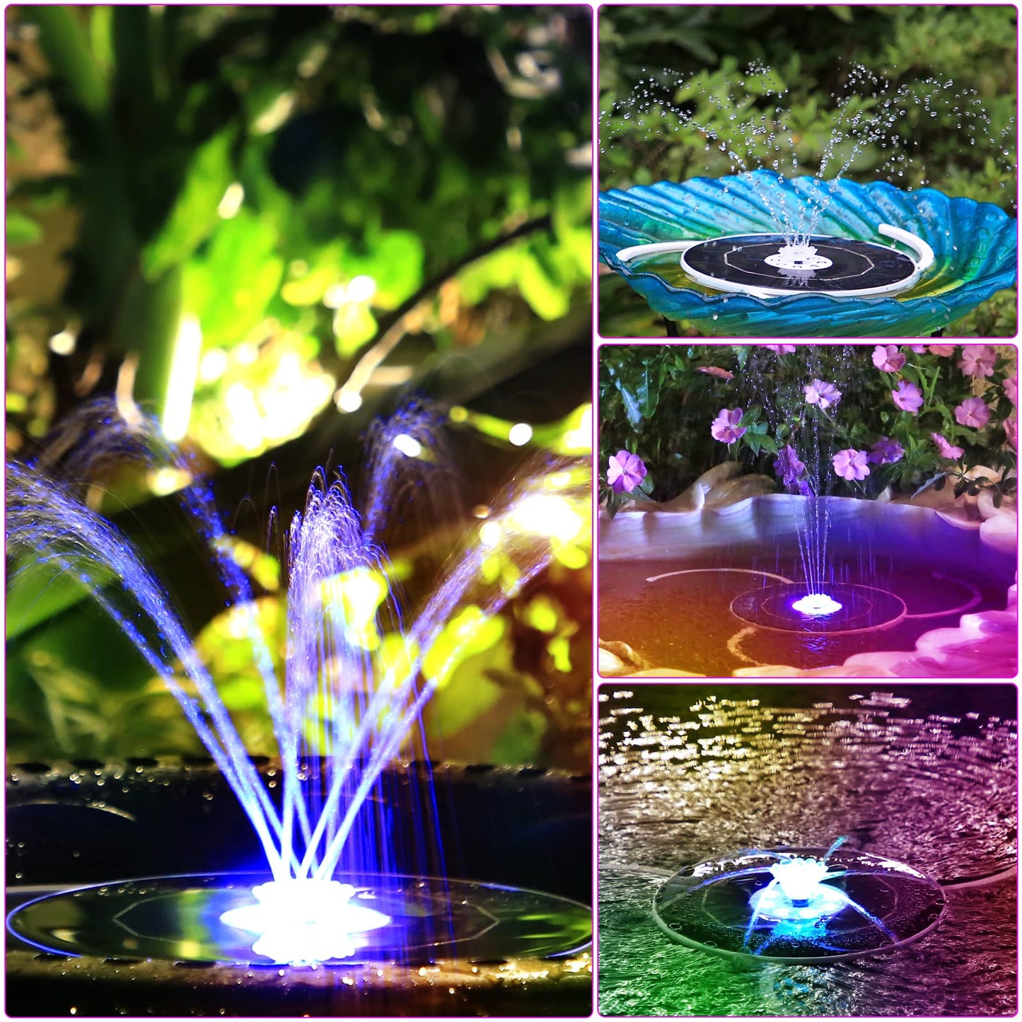 AISITIN 5.5W LED Solar Fountain Pump 2026 Upgraded Glass (215mm), 3000 Battery Solar Powered Fountain Pump with 8 Nozzle & 8 LED & 3 Retractable Stand, for Bird Bath, Outdoor Garden, Patio, Pond