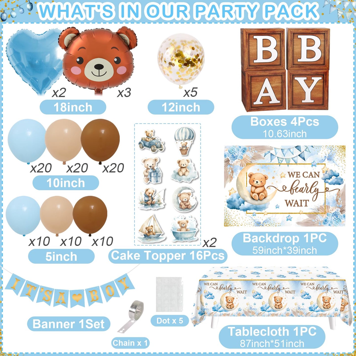 We Can Bearly Wait Baby Shower Decorations - Baby Boxes with Letters,Boho Balloons,We Can Bearly Wait Backdrop,Tablecloth for Teddy Bear Baby Shower,Birthday Supplies