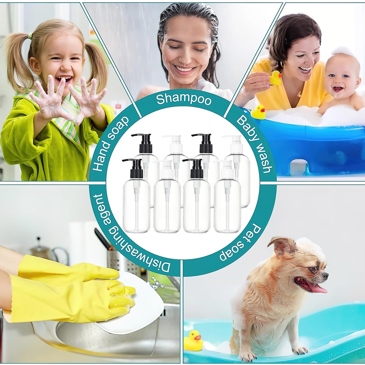 30 Pack Clear Empty Lotion Bottles, 8 oz Plastic Pump Bottles, Shampoo and Conditioner Dispenser Bottles with Pumps for Body Wash, Shampoo, Massage Lotion (Black&White)