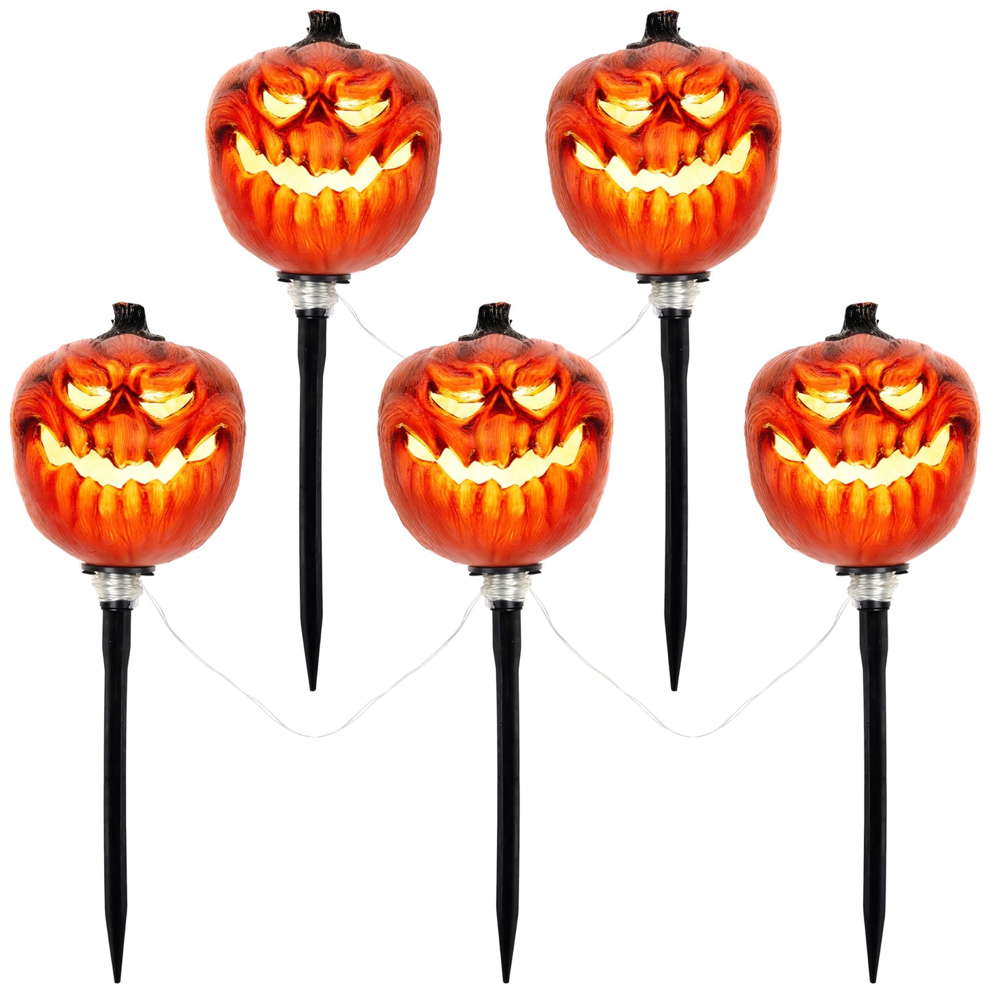 JOYIN 3 Pcs Halloween Outdoor Decorations Jack O Lantern Pumpkin Pathway Lights, Light-up Halloween Waterproof Path Maker Stakes for Graveyard Decoration Party Porch Yard Lawn Garden Decor