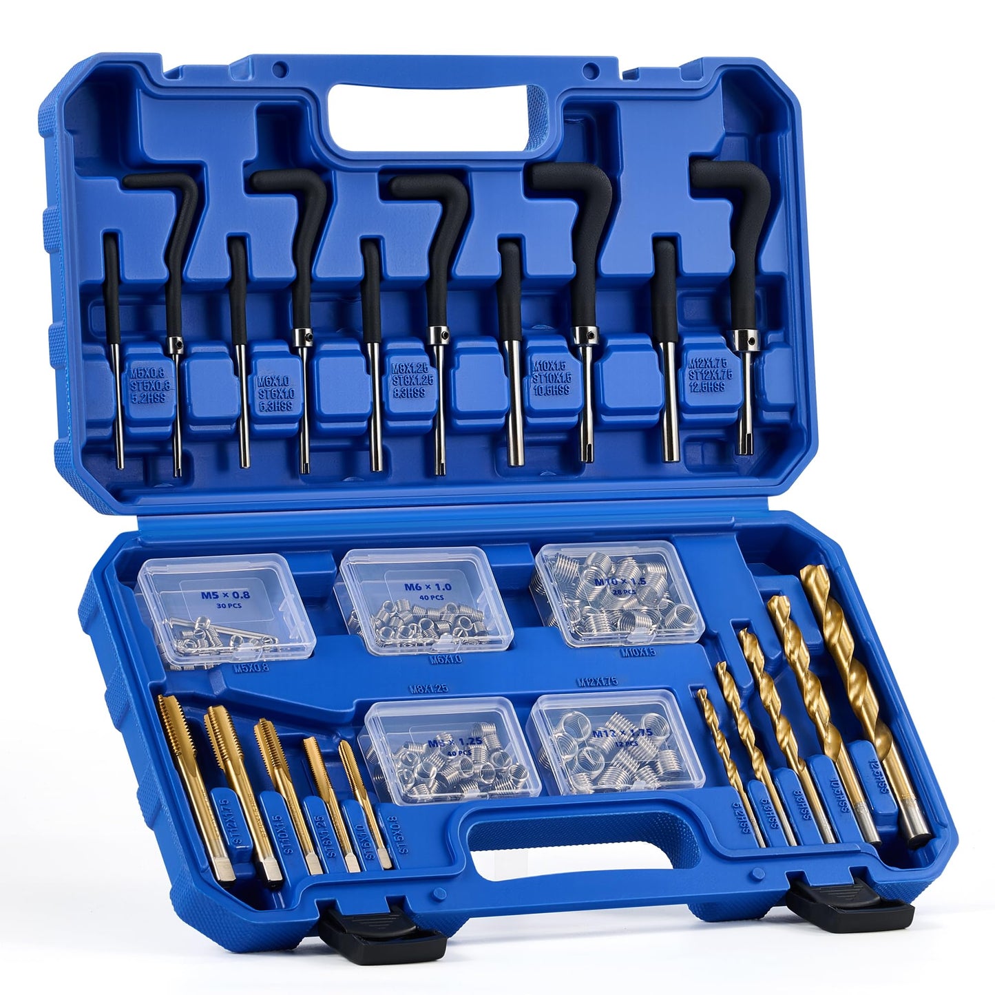 Orion Motor Tech 172pc Thread Repair Kit, Metric Helicoil Repair Kit with HSS Drill Bits Taps Inserts Breakoff Installation Tools, Auto Rethreading Restorer Tool Kit in M5 M6 M8 M10 M12 Sizes