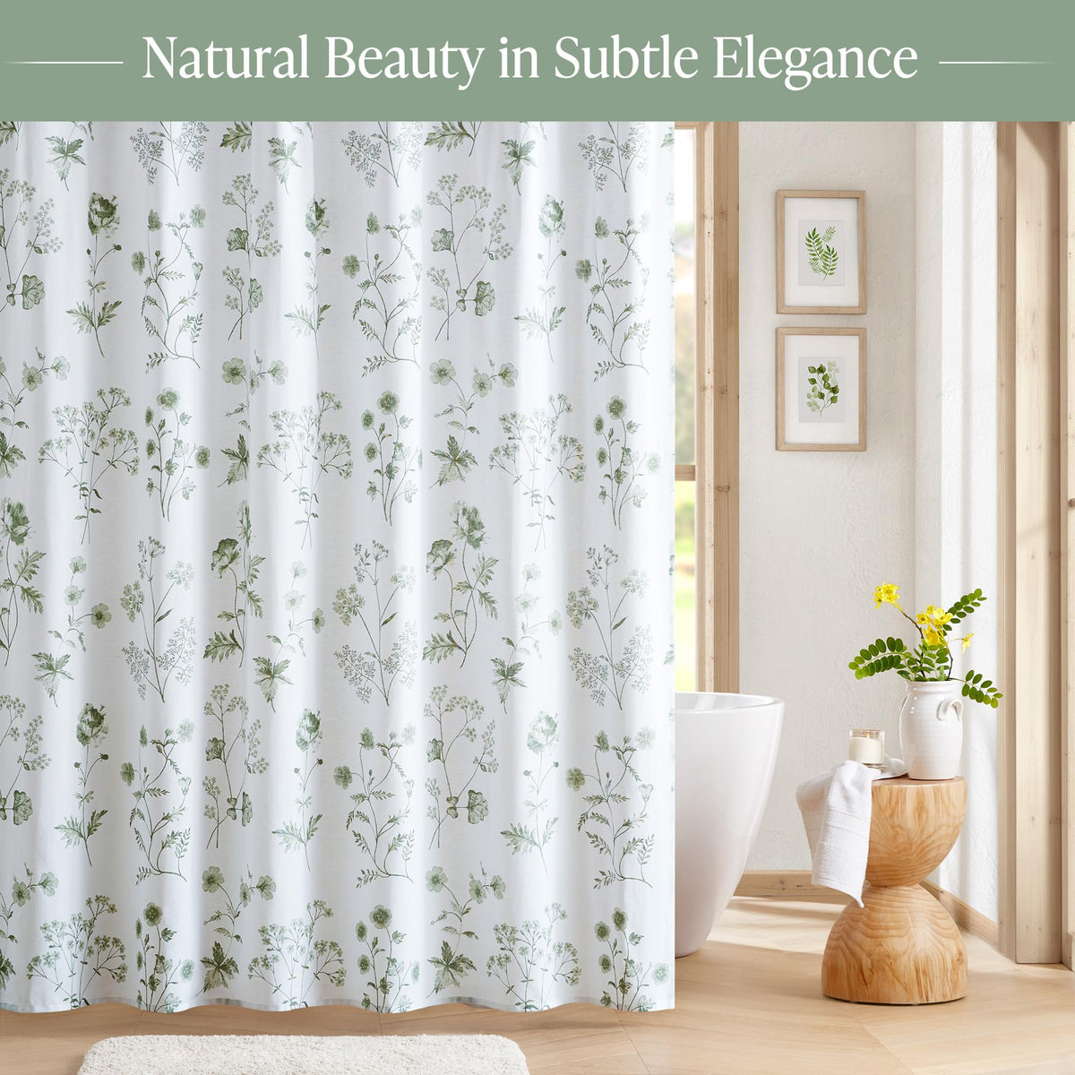 Martha Stewart Martha's Garden Shower Curtain Botanical Floral Print Cotton Shower Curtain for Bathroom, Spa Quality Modern Shower Curtains Standard Size, 72x72 Sage Green