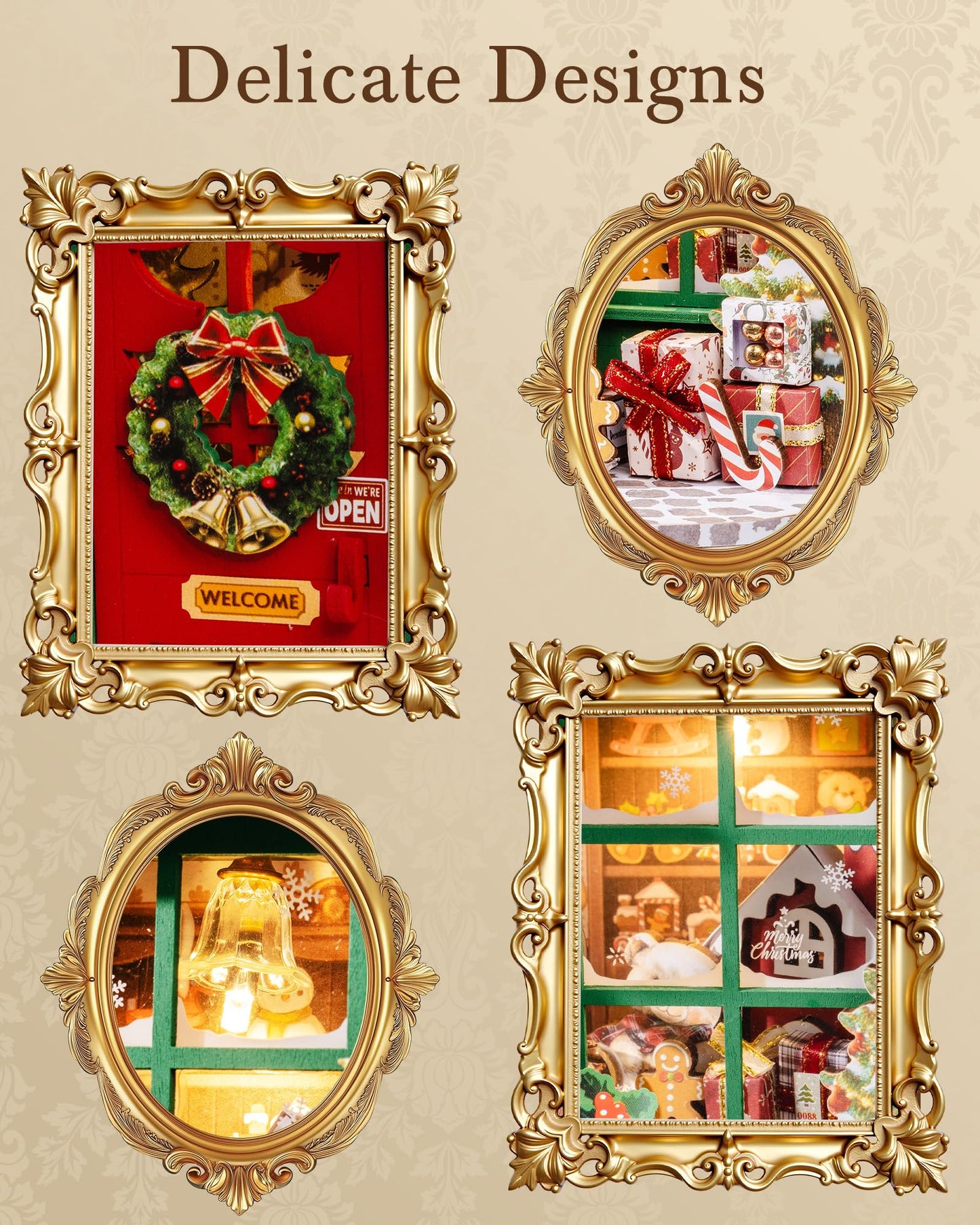 Rolife DIY Miniature House Kit, Mini Wooden Dollhouse Kit for Adults to Build, 3D Shadow Box Frame Home Wall Hanging Decor Diorama Kit, for Girls Women Teens-Santa's Toy Shop