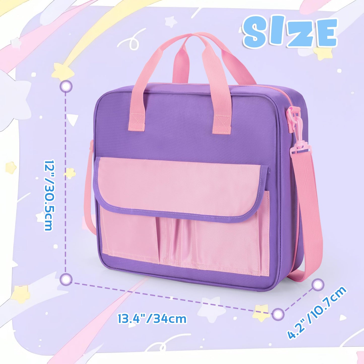 Yarwo File Organizer for Boys and Girls, 3 Ring Binder Holds 500 Sheets with 5 Expanding Files and Adjustable Strap, Large Zipper Binder Bag for Learning Tablet and Stationery, Purple (Bag Only)