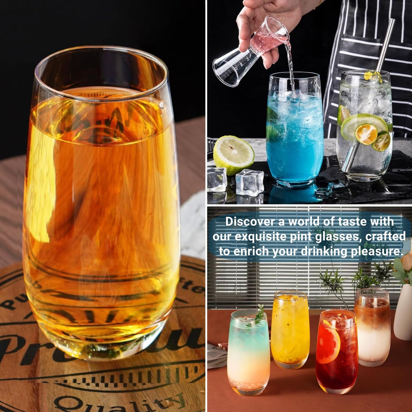 12 Pcs Crystal Highball Glasses, 16 oz Drinking Glasses, Tall Glass Sets, Water Glasses, Mojito Glass Cups, Bar Glassware, and Mixed Drink Cocktail Glass Set, Collins Glass Tumblers