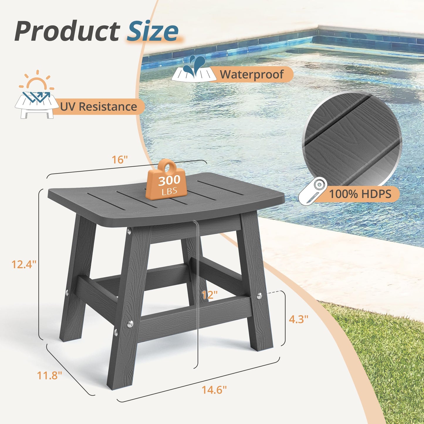 LUE BONA Outdoor Adirondack Ottomans, Footrest Footstool, Outdoor Foot Rest for Patio, HDPS All Weather Waterproof Footrest Footstool for Adirondack Chair, （Dark Gray，1）