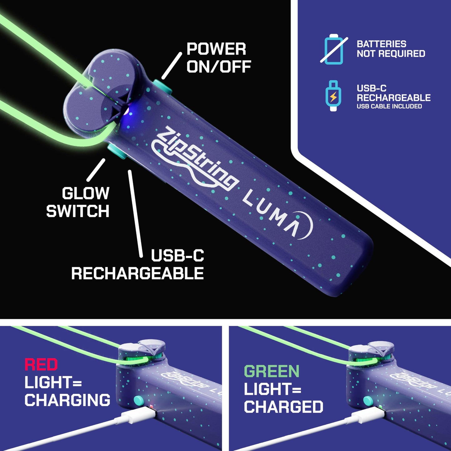 ZipString Luma - The Patented Glow-in-The-Dark Toy That Flies a Loop of String, Creates Endless Shapes and Tricks. Built-in LED for Glowing Fun. Perfect STEM Gift for Kids & Adults. Wonderment Awaits
