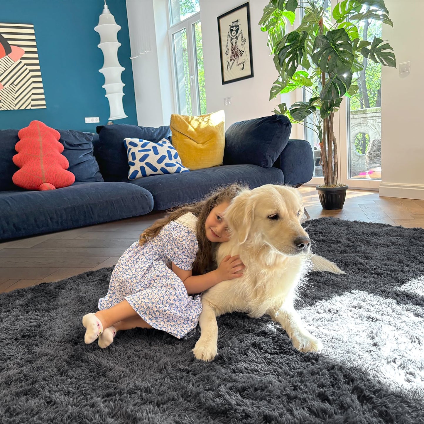OLANLY Fluffy Area Rug for Living Room Bedroom, 5x8 Feet Soft Shaggy Non-Slip Carpet, Indoor Modern Plush Area Rugs for Kids Girls and Boys, Dorms, Nursery Rooms, Home Decor, Grey