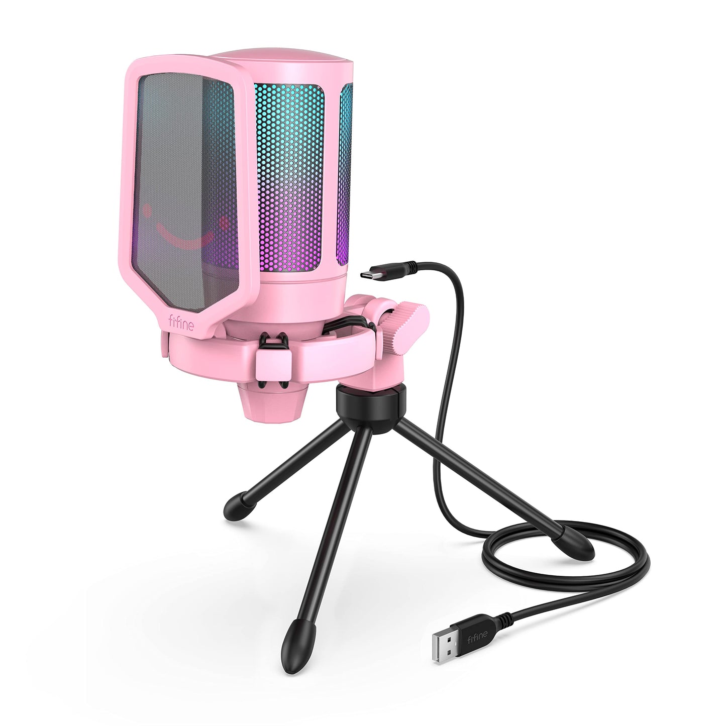 Fifine USB Gaming Microphone for PC PS4 PS5, Streaming RGB Computer Condenser Cardioid Mic with Mute Button, Volume Gain, Ideal for, YouTube, Video Podcasts-Pink A6P