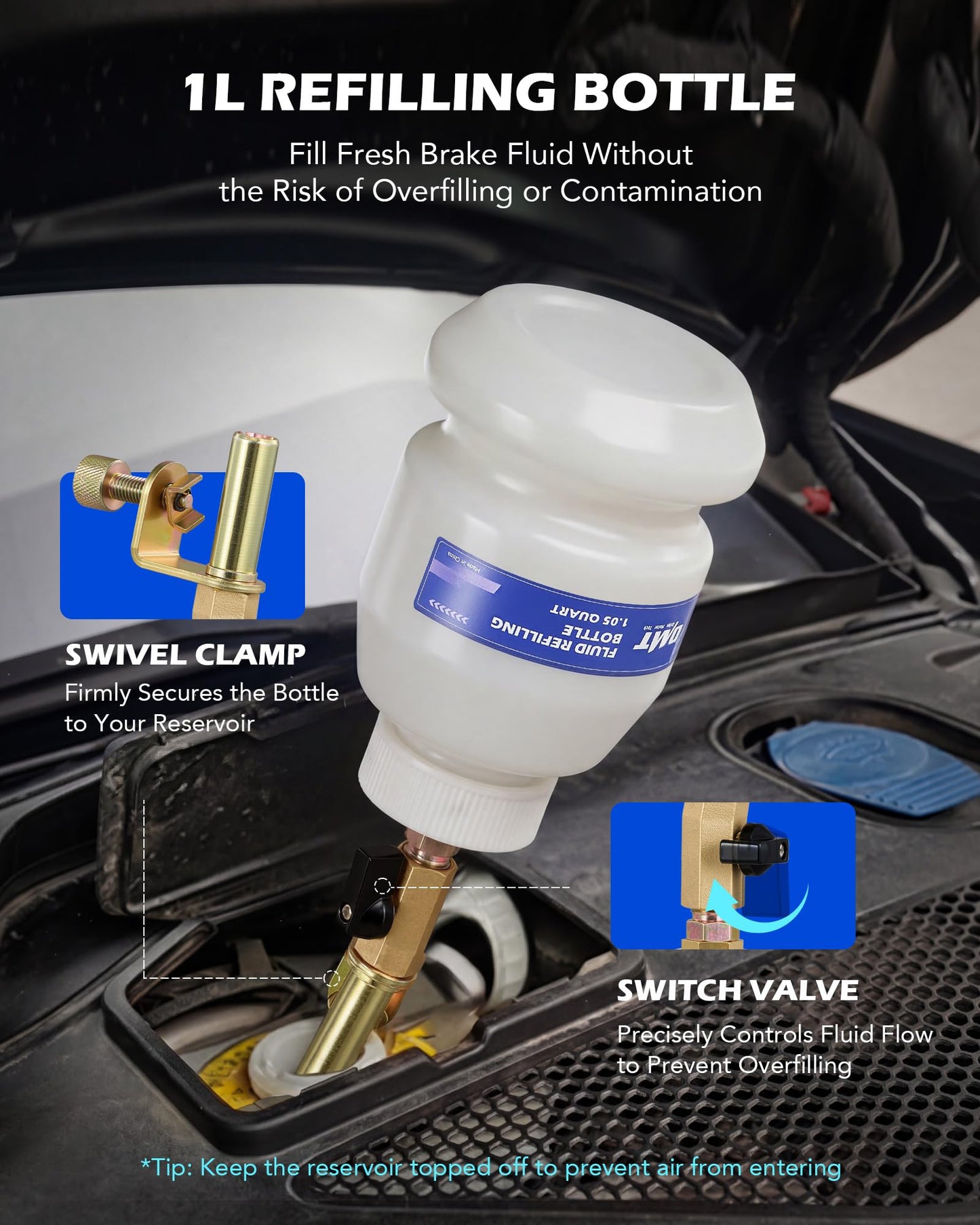 Orion Motor Tech 3L Vacuum Brake Bleeder Kit, Pneumatic Brake Fluid Bleeder Kit with 3.2 qt Brake Fluid Extractor 1L Refilling Bottle 20 Adapters, One Person Brake Bleed Fluid Pump Brake Bleeding Tool