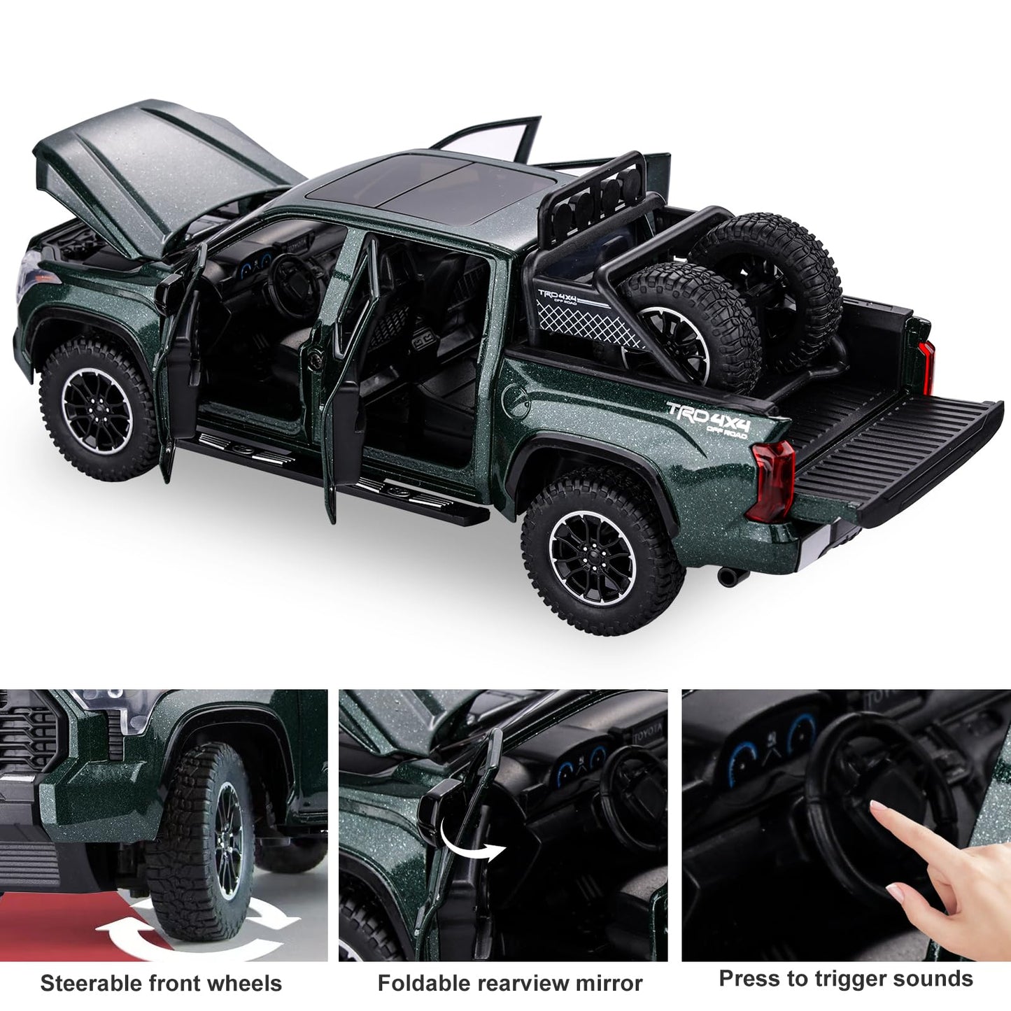 SASBSC Tundra Truck Toys for 3 4 5 6 7 Year Old Boys Off-Road Pickup Toy Trucks for Boys Age 3-5 Diecast Metal Trucks with Light and Sound Pull Back Toy Cars Birthday Gift for Kids Green