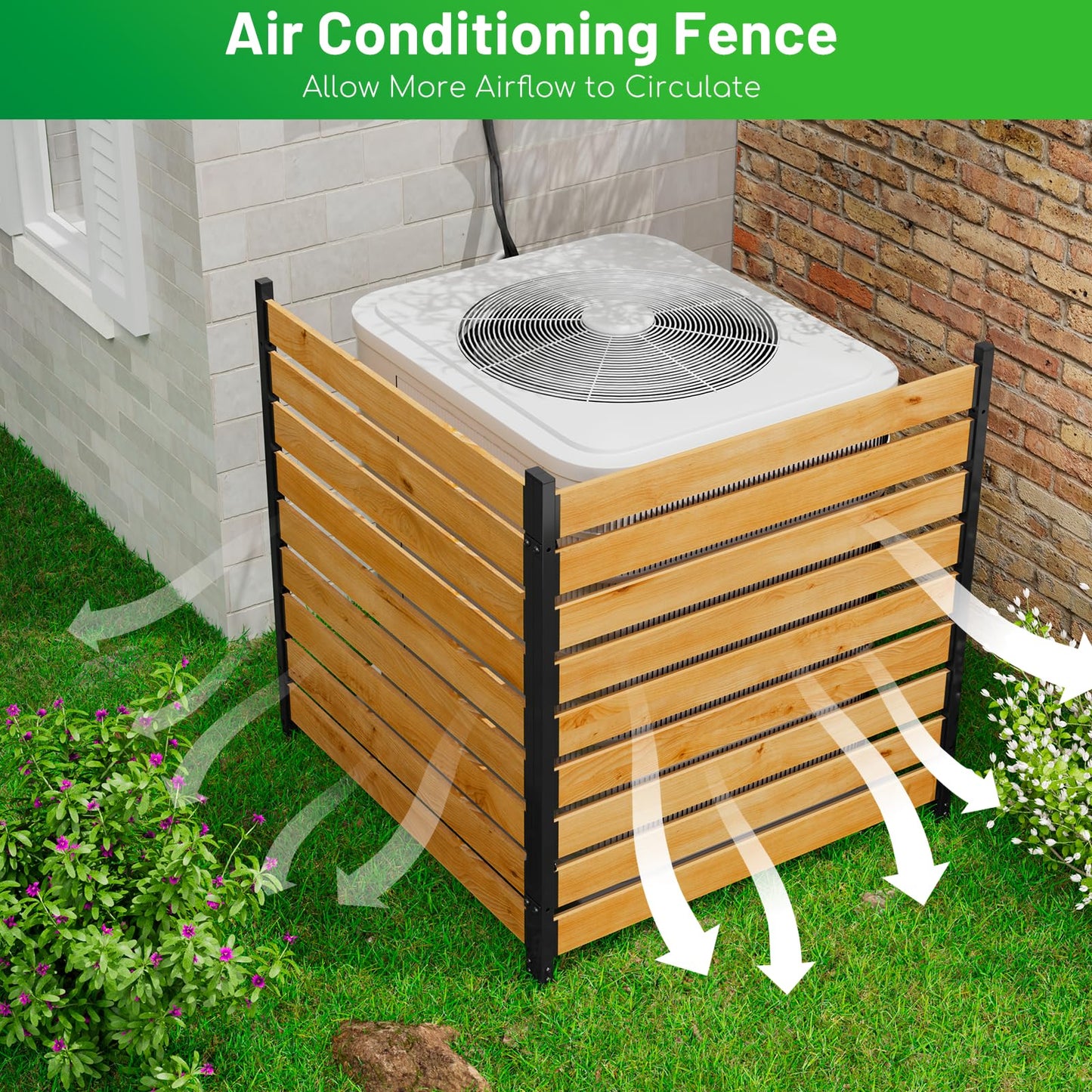 2 Panels No Dig Wooden Privacy Fence Screen, 42" H X 40" W Outdoor Air Conditioner Fences, Hide Trash Bins Or Ac Units, Decorative Garden, Patio, Backyard Fence -Temporary Fencing