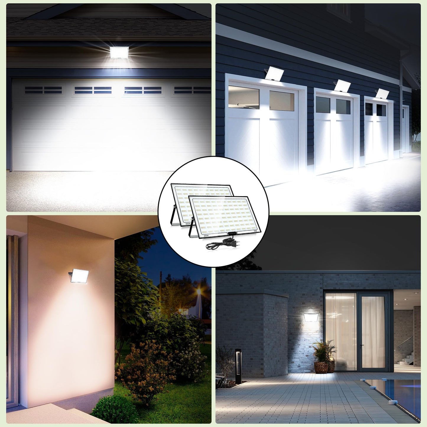 VAYALT 200W Led Flood Light Outdoor, 2 Pack 20000LM Bright Floodlight Outside Work Light with Plug, 6500-7000K Daylight Exterior Flood Light, for Garage, Yard, Parking Lot, Chicken Coop (IP66)