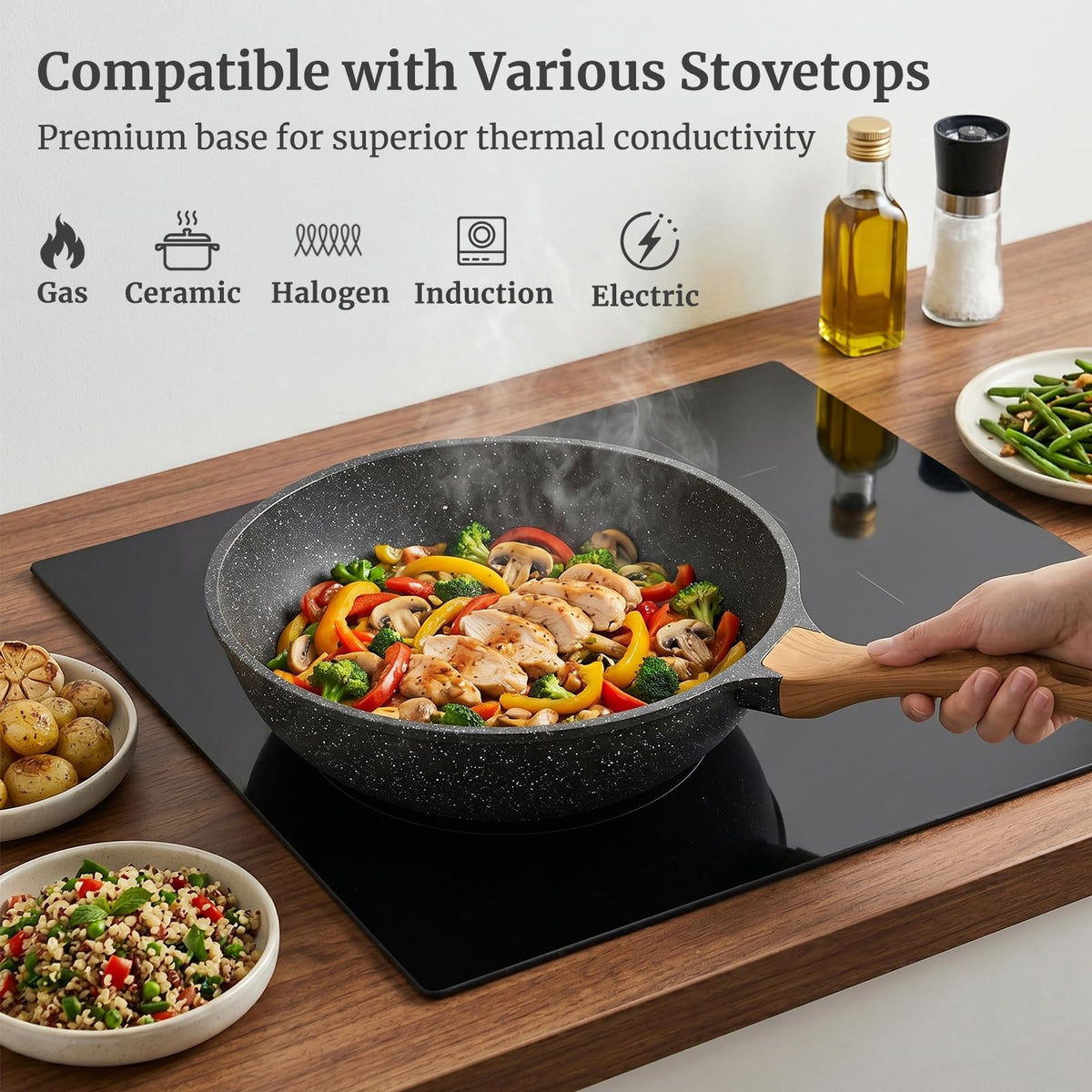 YASHE 11in / 4.5QT Nonstick Deep Frying Pan with Glass Lid, Dishwasher Safe