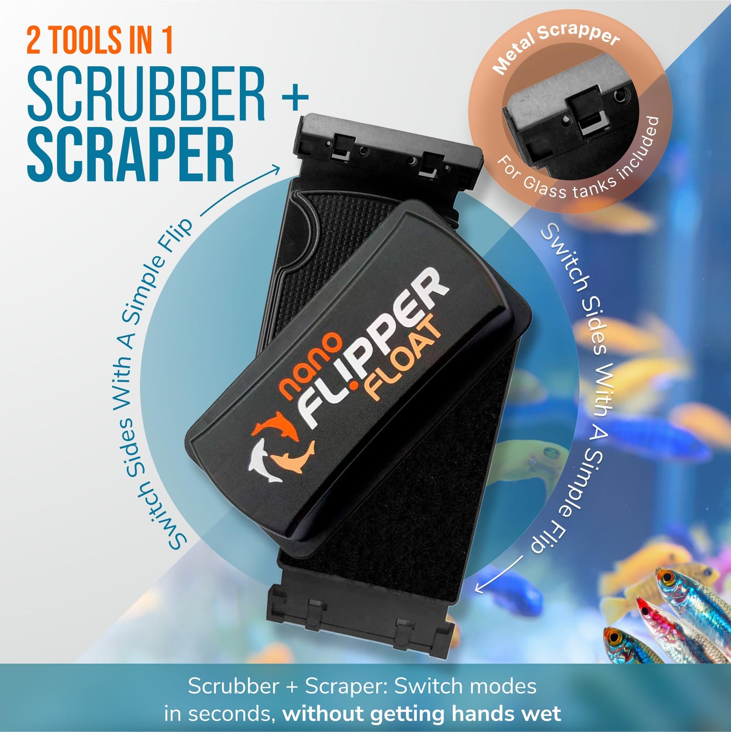 Flipper Nano Float 2-in-1 Floating Magnetic Aquarium Cleaner Fish Tank Algae Scrubber Scraper