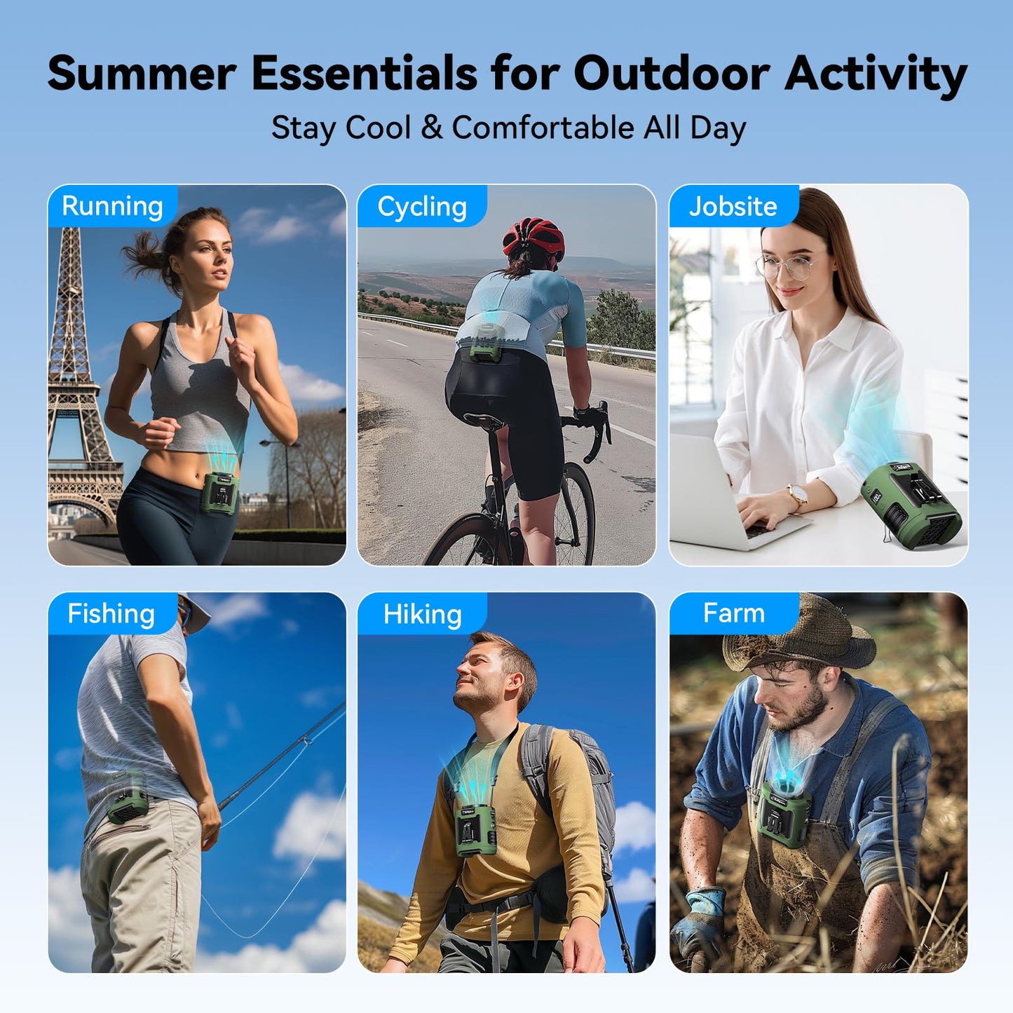 Portable Waist Fan 12000mAh Rechargeable Waist Clip Fan,6 Speeds 16000RPM Strong Airflow Personal Fans with Max 30H Working Time,Hands-Free Hanging Neck Fan,Wearable Belt Fans for Outdoor/Jobsite