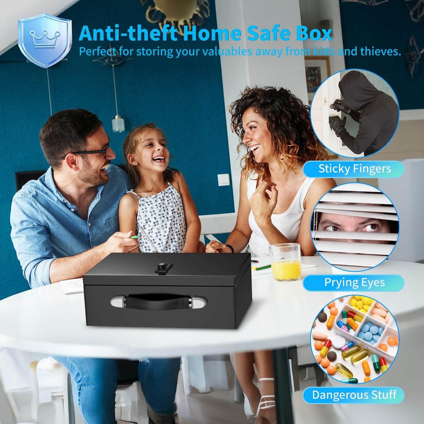 GUVELI Portable Safe Box for Home with Combination Lock and Emergency Key, Home Safes Money Safe Box with Hand Grip, Lock Box Storage Fireproof Document Box for Money Medicine Jewelry A4 Document