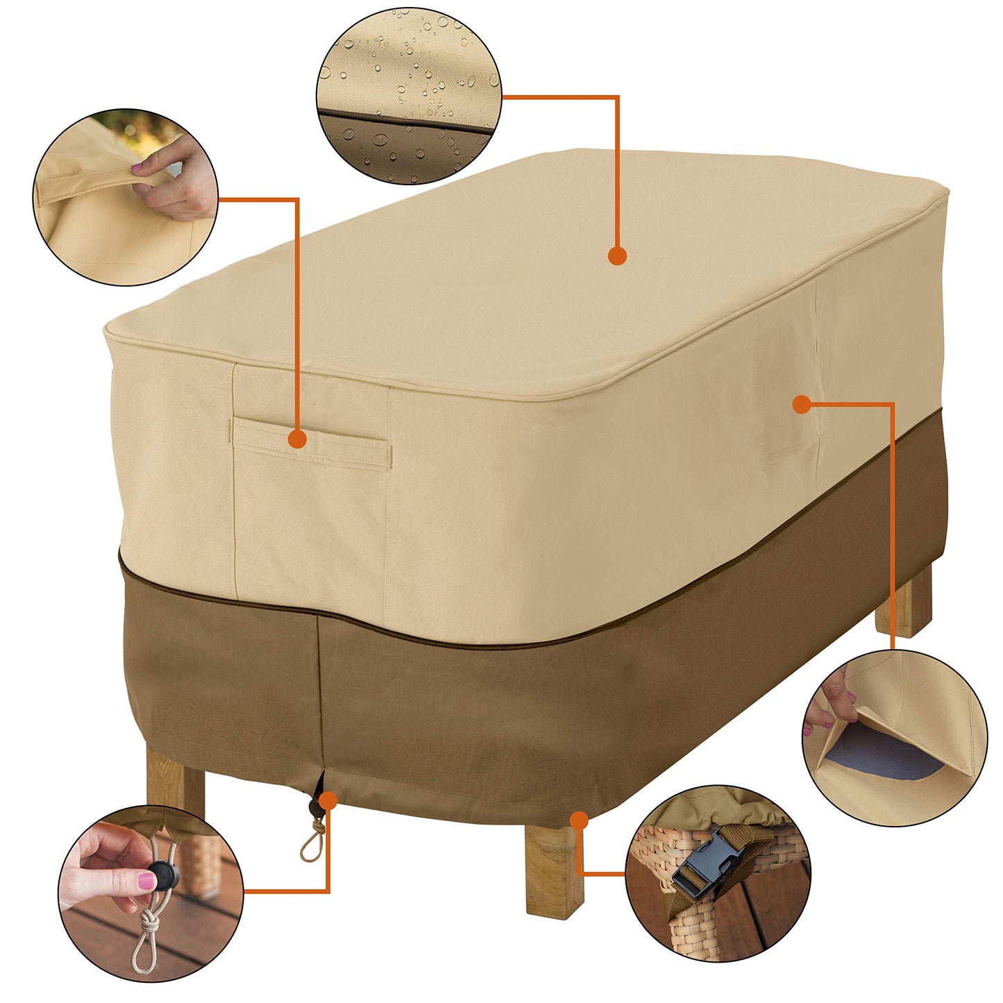 Classic Accessories Veranda Rectangular Patio Ottoman/Side Table Cover-Durable and Water Resistant Outdoor Furniture Cover, Small (71992), 32-Inch L by 22-Inch W by 17-Inch H