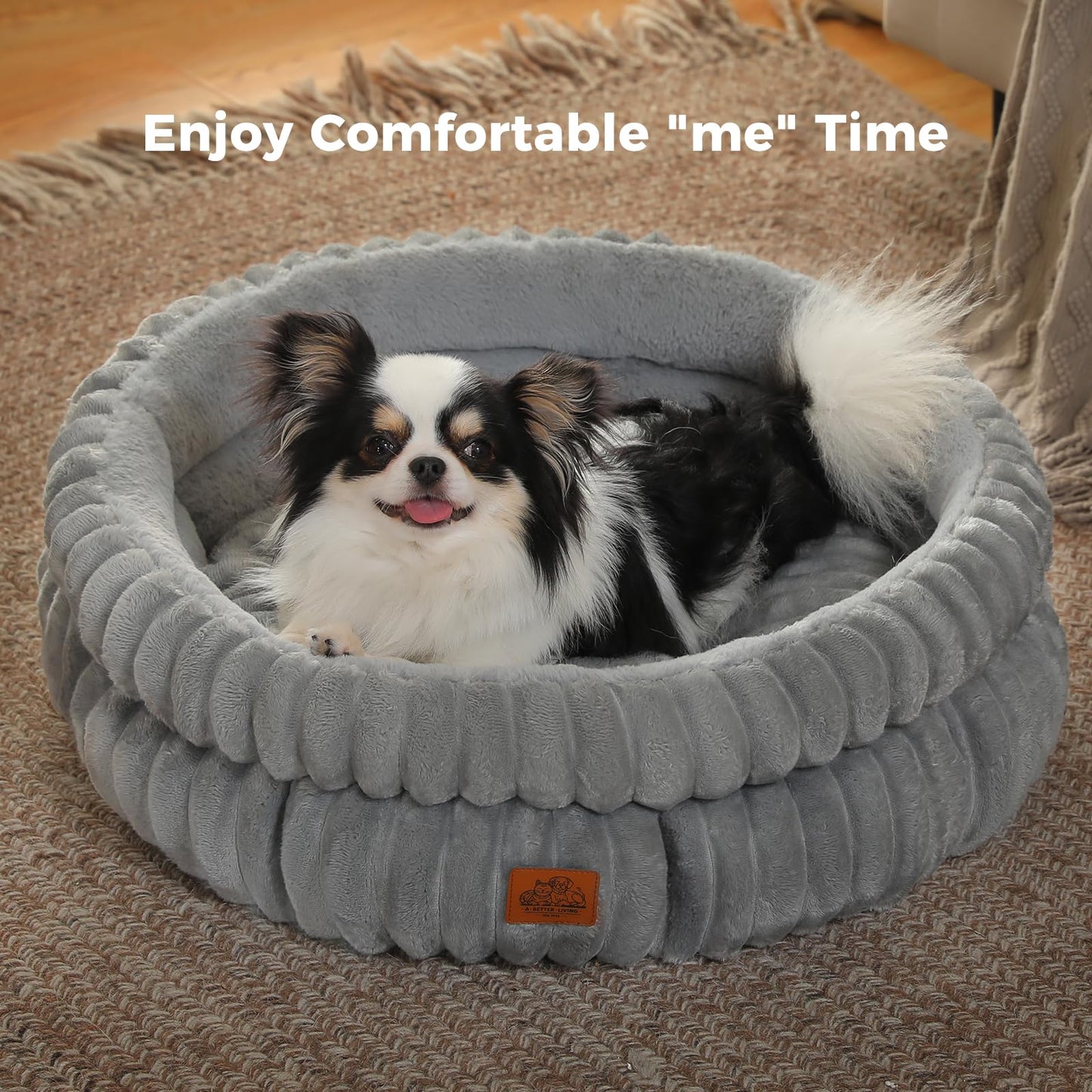 PAWZ Road Cat Bed for Indoor Cat, Washable Pet Bed with Reversible Cushion, Anti-Slip Bottom and Non-Shedding Fabric, Round Cat Bed Cave for Kittens, Grey
