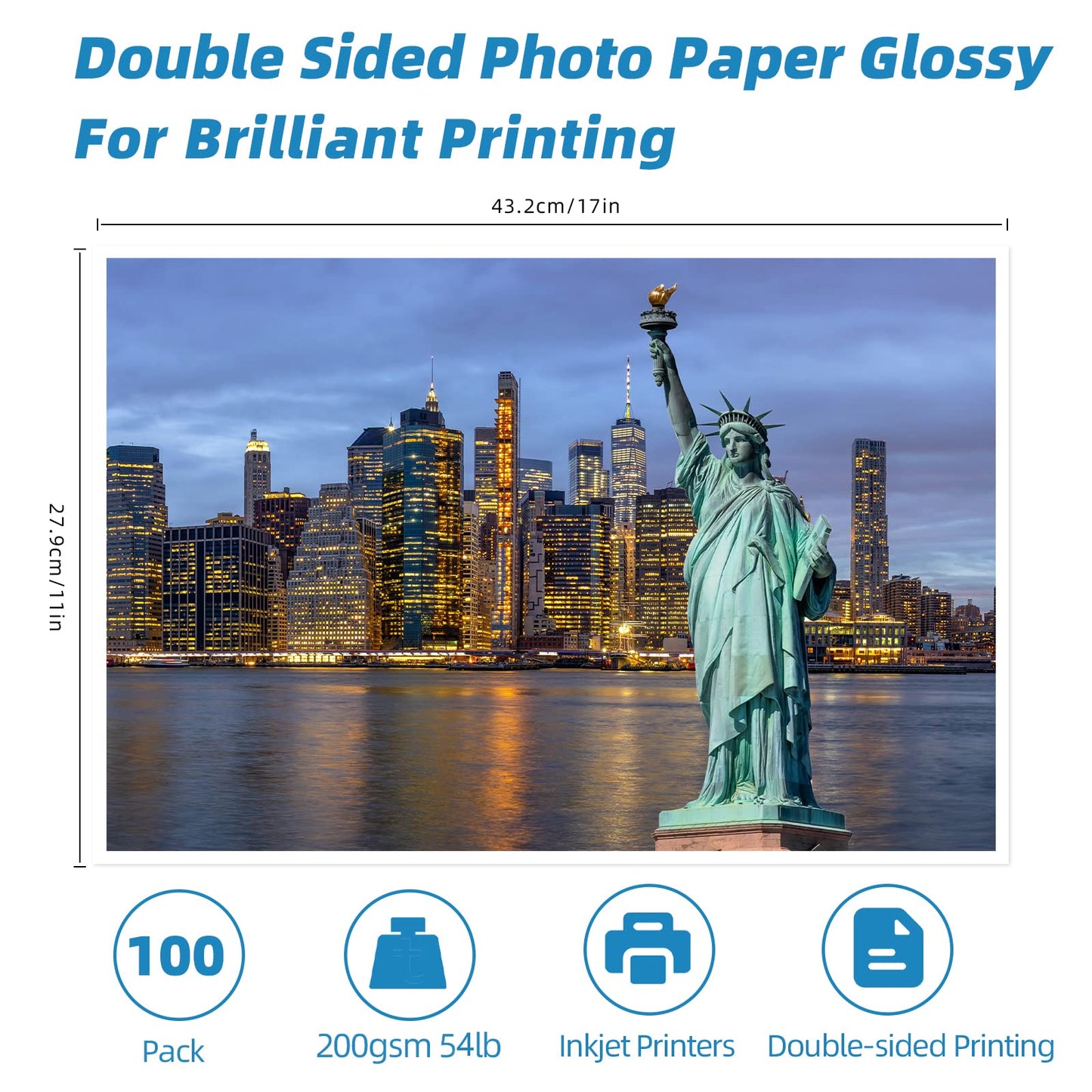 Uinkit 100 Sheets Double Sided Photo Paper 11x17 Glossy 54lb Inkjet 200gsm Obituary Bulletin Gallery Show Obituaries A3 Size 11 x 17 inch for Inkjet Printer Printing