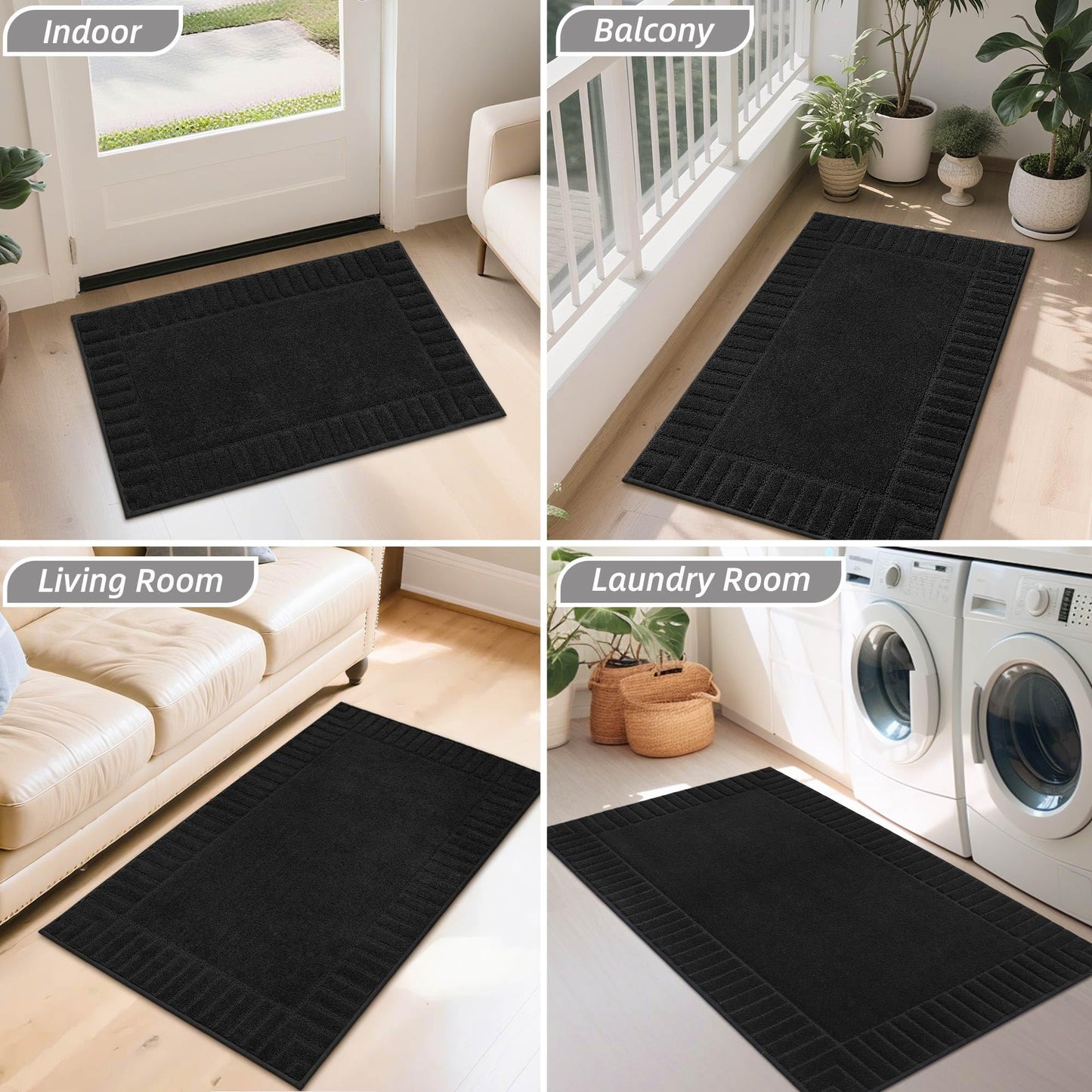 BEQHAUSE Large Door Mat Indoor, Super Absorbent Dirt Trapper Front Doormats Washable TPR Non-Slip Entrance Inside Floor Mats Rug for Entryway Pets and Dogs,32"x48", Black