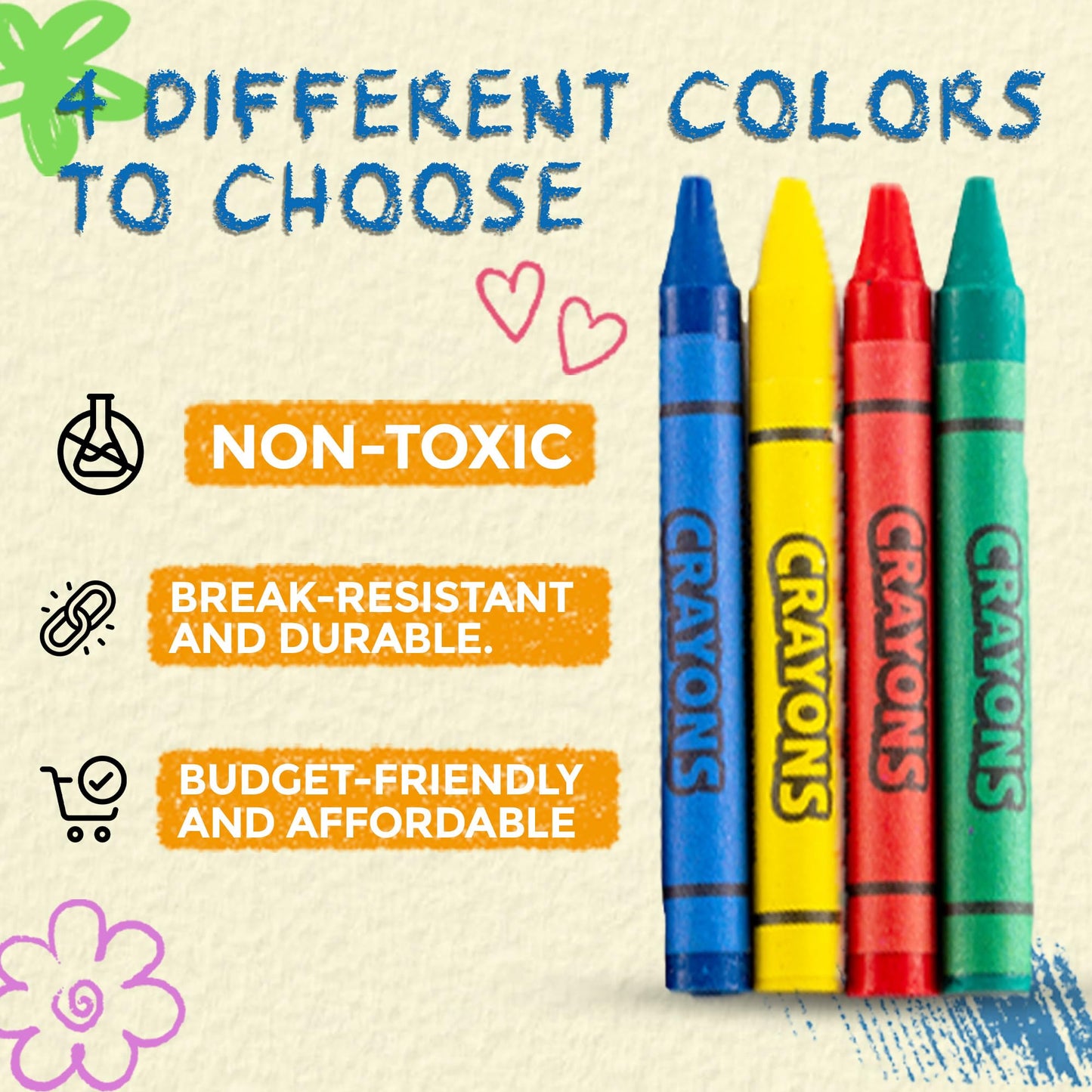 Bulk Crayons - 576 Crayons! Case Of 144 4-Packs, Premium Color Crayons for Kids and Toddlers, Non-Toxic, for Party Favors, Restaurants, Goody Bags, Stocking Stuffers
