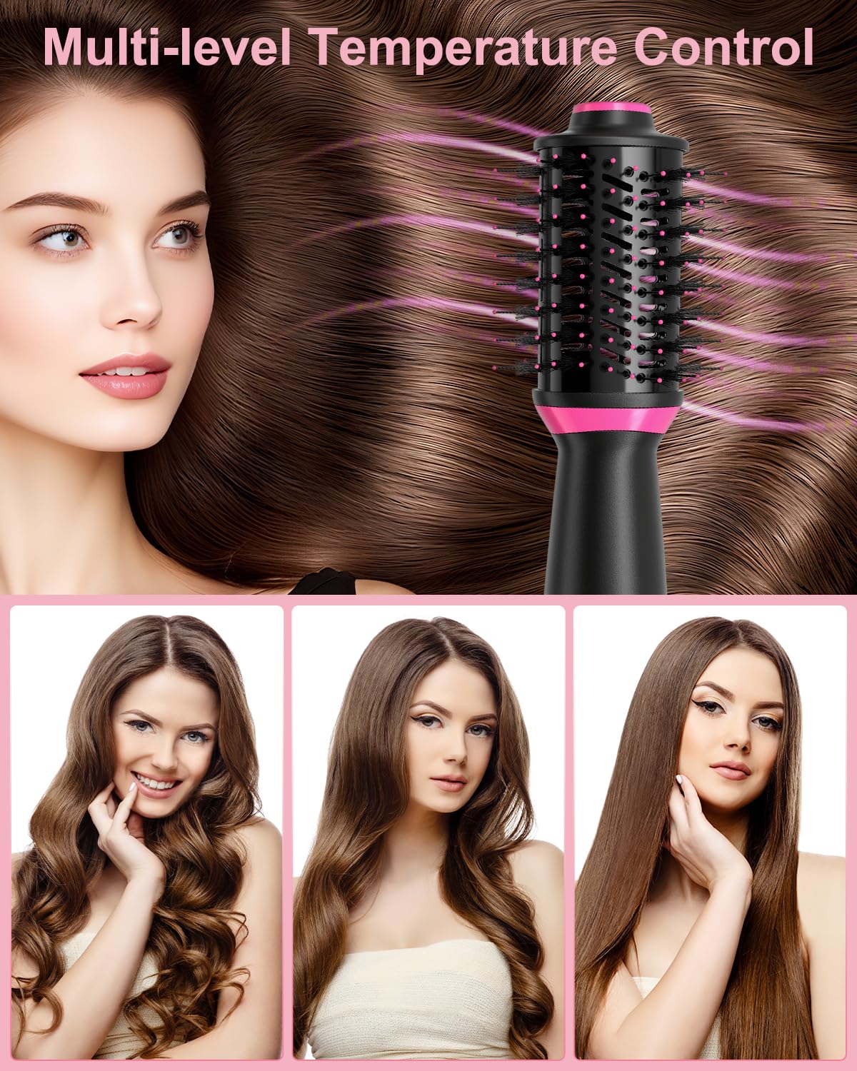 Professional Salon One-Step Hair Dryer & Hot Air Brush & Blower Brush with Advanced Tourmaline Ionic Technology, Multiple Heat Settings, Hair Styler for Smooth, Frizz-Free Results, Travel Friendly