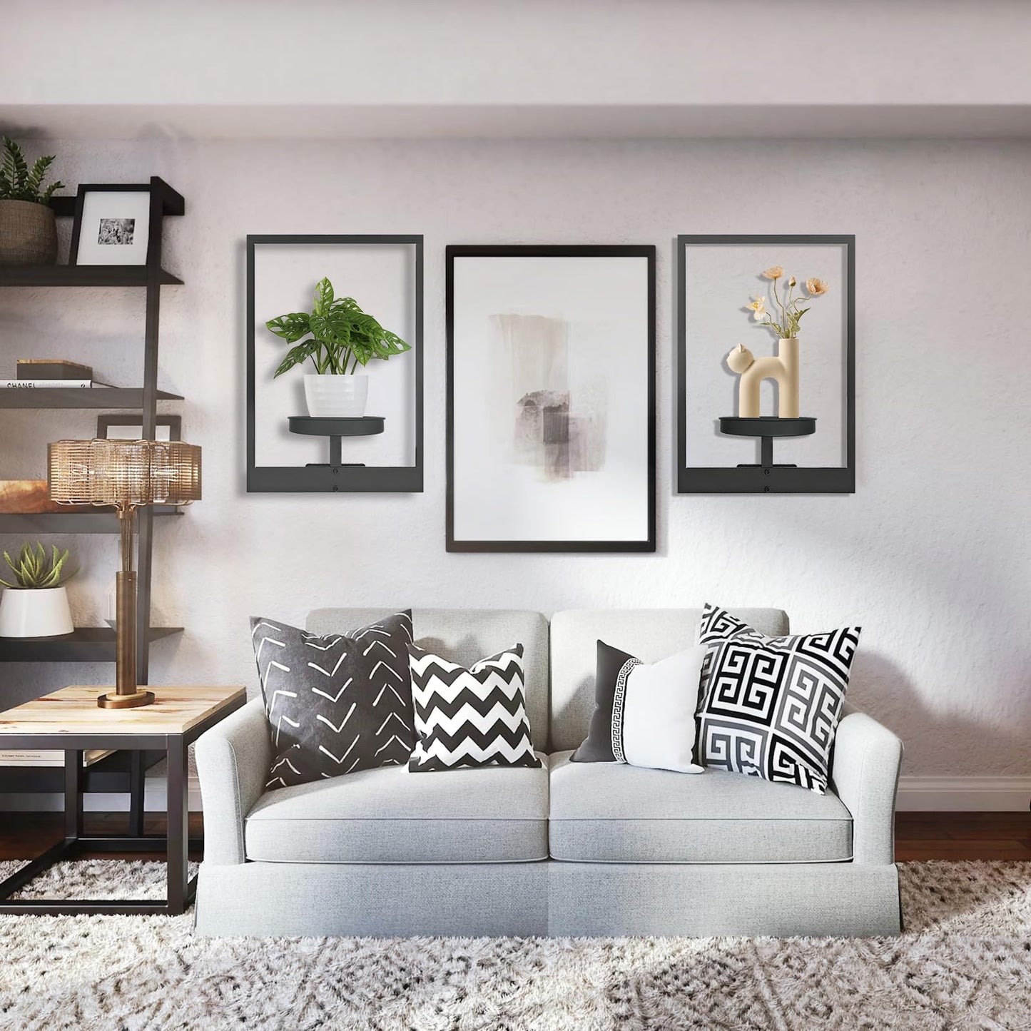 BIRGILT Picture Frame Wall Plant Holder - Window Plant Shelf - Modern Style Plant Stand Indoor, Plant Shelves Indoor - Metal Plant Shelf Wall Decor - 2 Pack, Black (Pot & Plant Not Included)