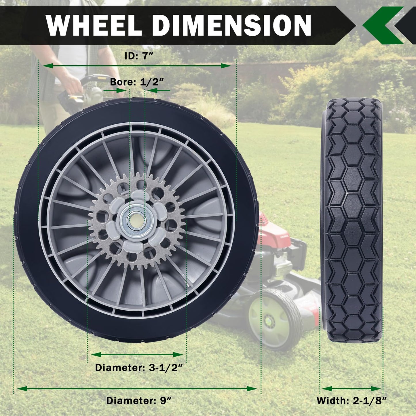 CheeMuii 4 Pcs 9" Lawn Mower Wheels Kit 2 Rear Wheels Replace for 42710-VH7-010ZA and 2 Front Wheels Replace for 44710-VH7-010ZA Fit for Honda HRX217 HRR216 Lawnmowers