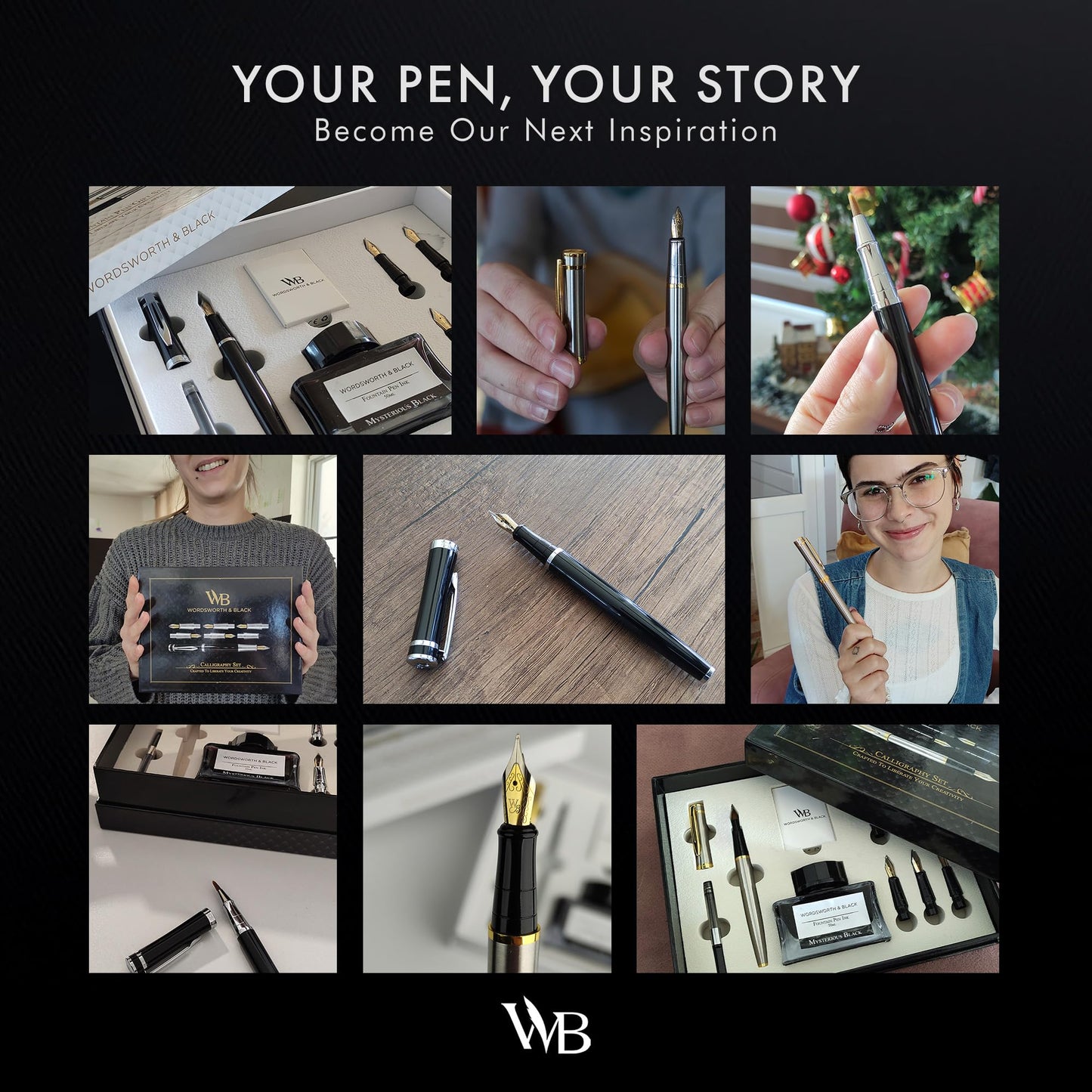 Wordsworth & Black Fountain Pen Gift Set, Includes Ink Bottle, 6 Ink Cartridges, Ink Refill Converter, 4 Replacement Nibs, Premium Package, Journaling, Calligraphy, Smooth Writing Pens [Black Chrome]