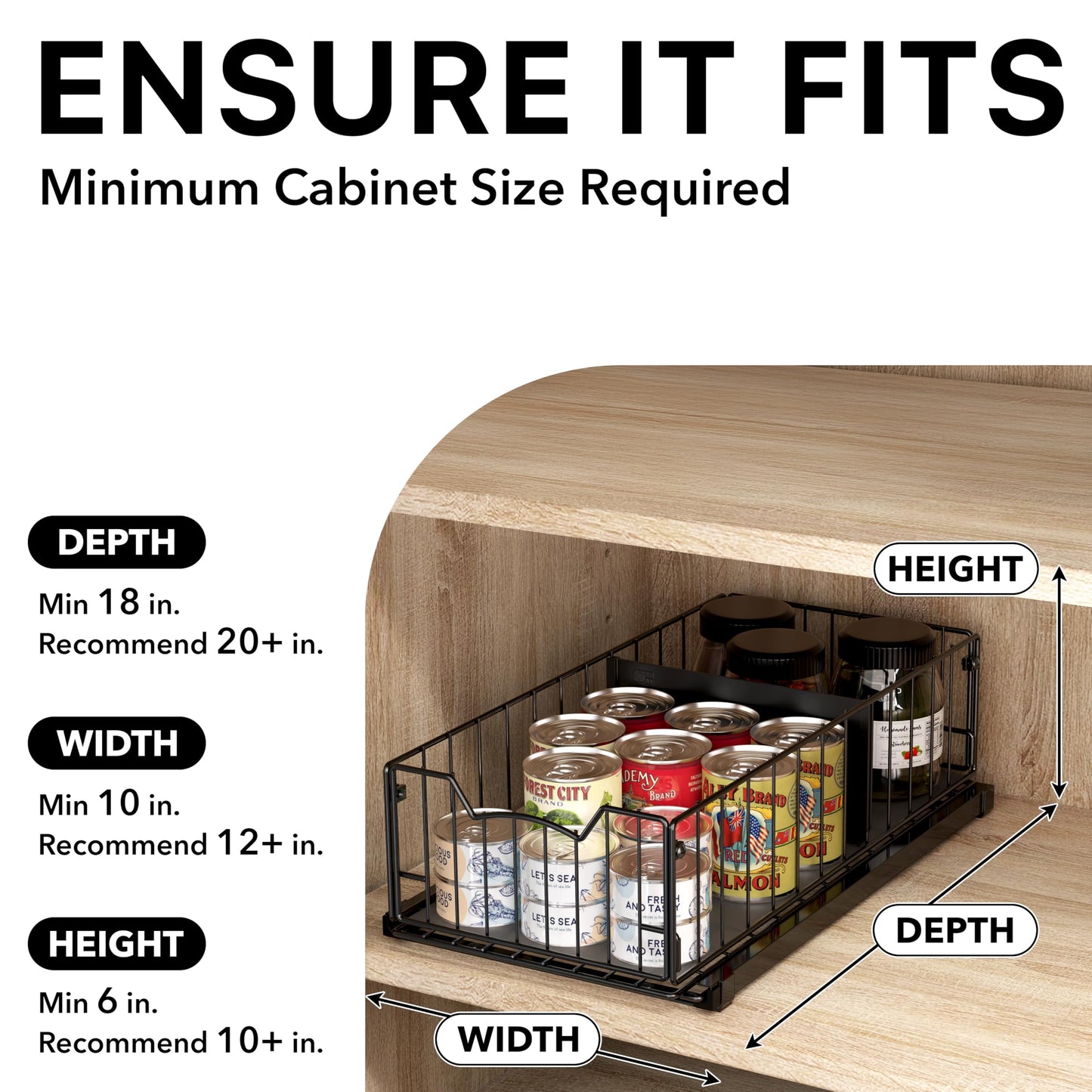 Simple Houseware Pull Out Sliding Basket Cabinet Drawer Organizer for Cupboard Storage, Black