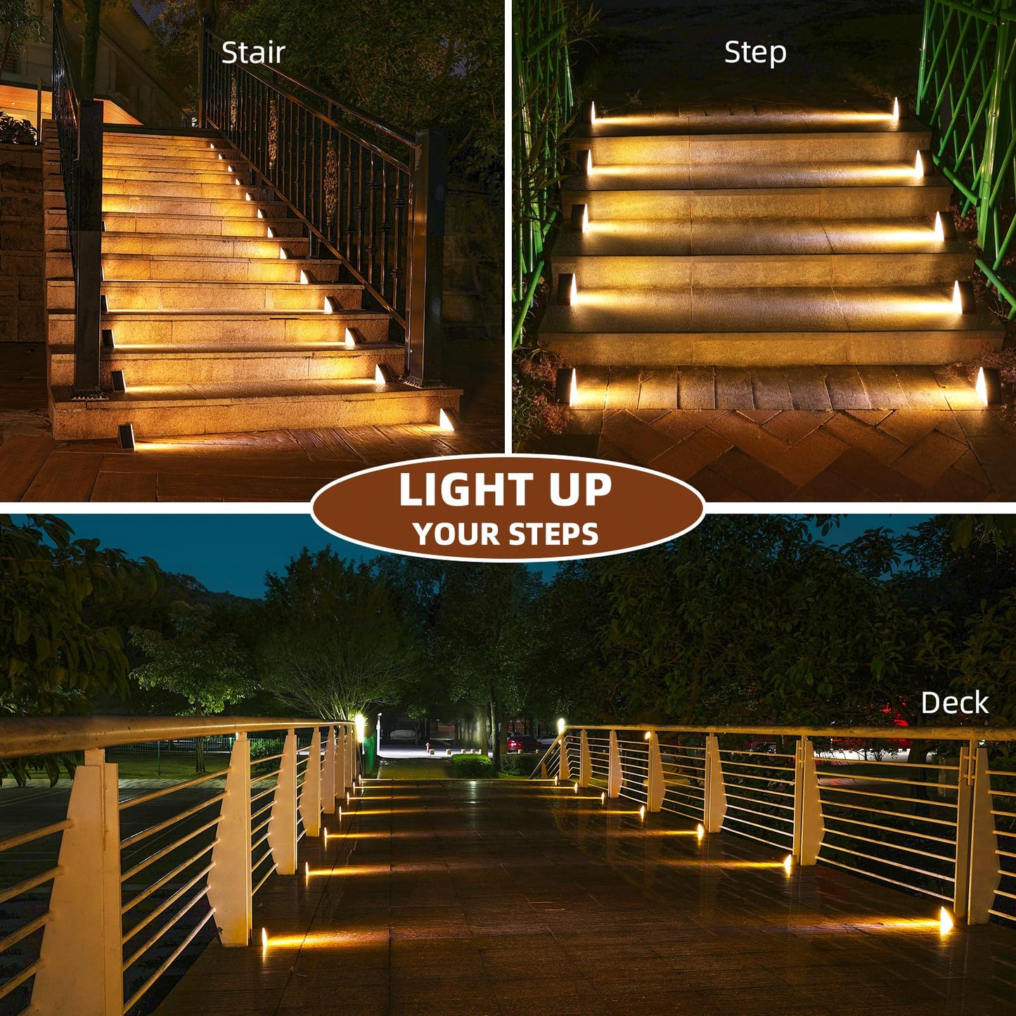 NIORSUN Solar Step Lights 8 Pack, Outdoor Stair Lights Waterproof IP67 with Auto On/Off - 3000K Warm White for Steps, Stairs, Deck, Patio, Yard, Porch, Garden, Sidewalk, Front Door