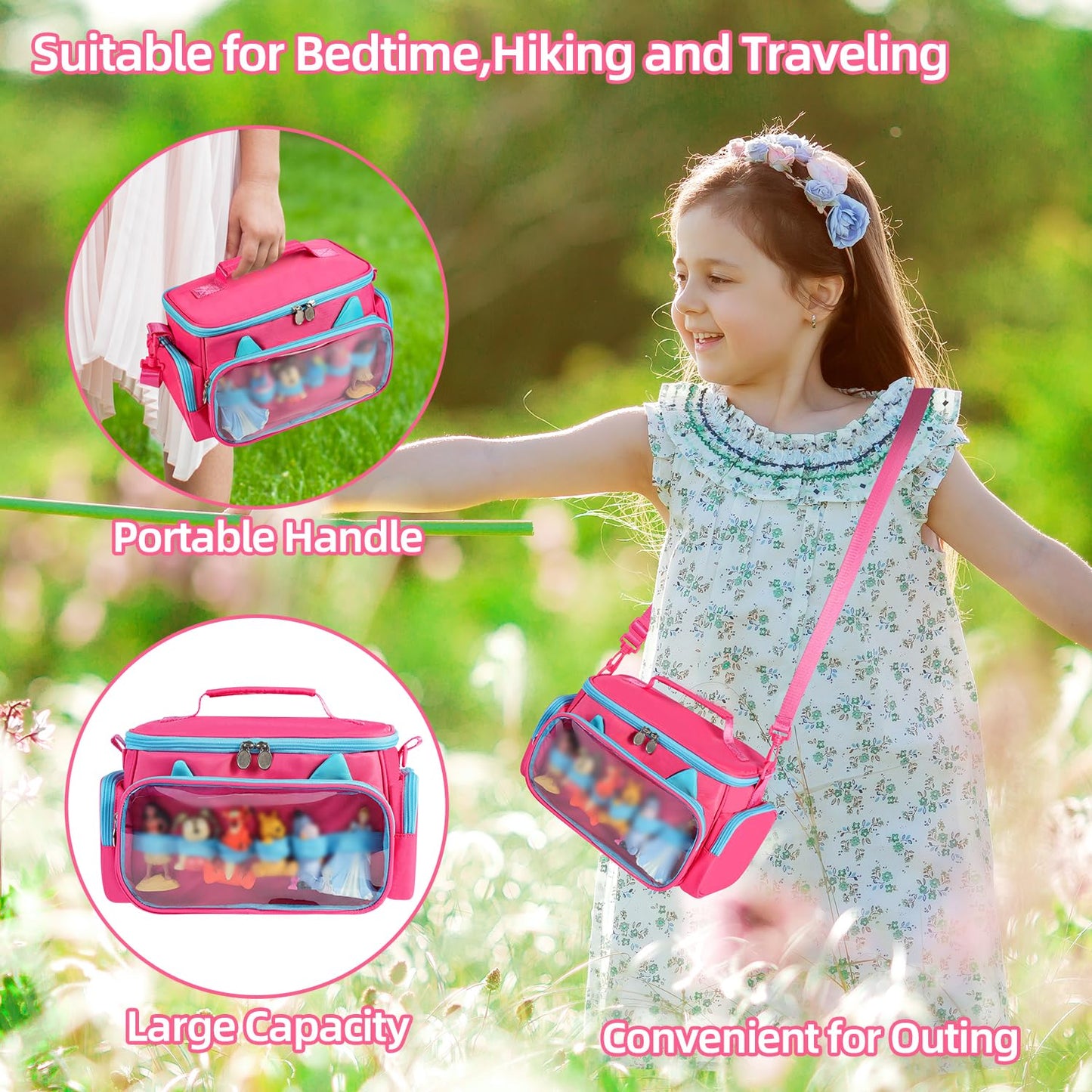 Ottkids Carrying Case for Toniebox Starter Set and Tonies Figurines,Cute Carrying Bag for Tonies Headphones & Accessories,Portable Travel Storage Bag with Shoulder Strap and Handle(Rose)