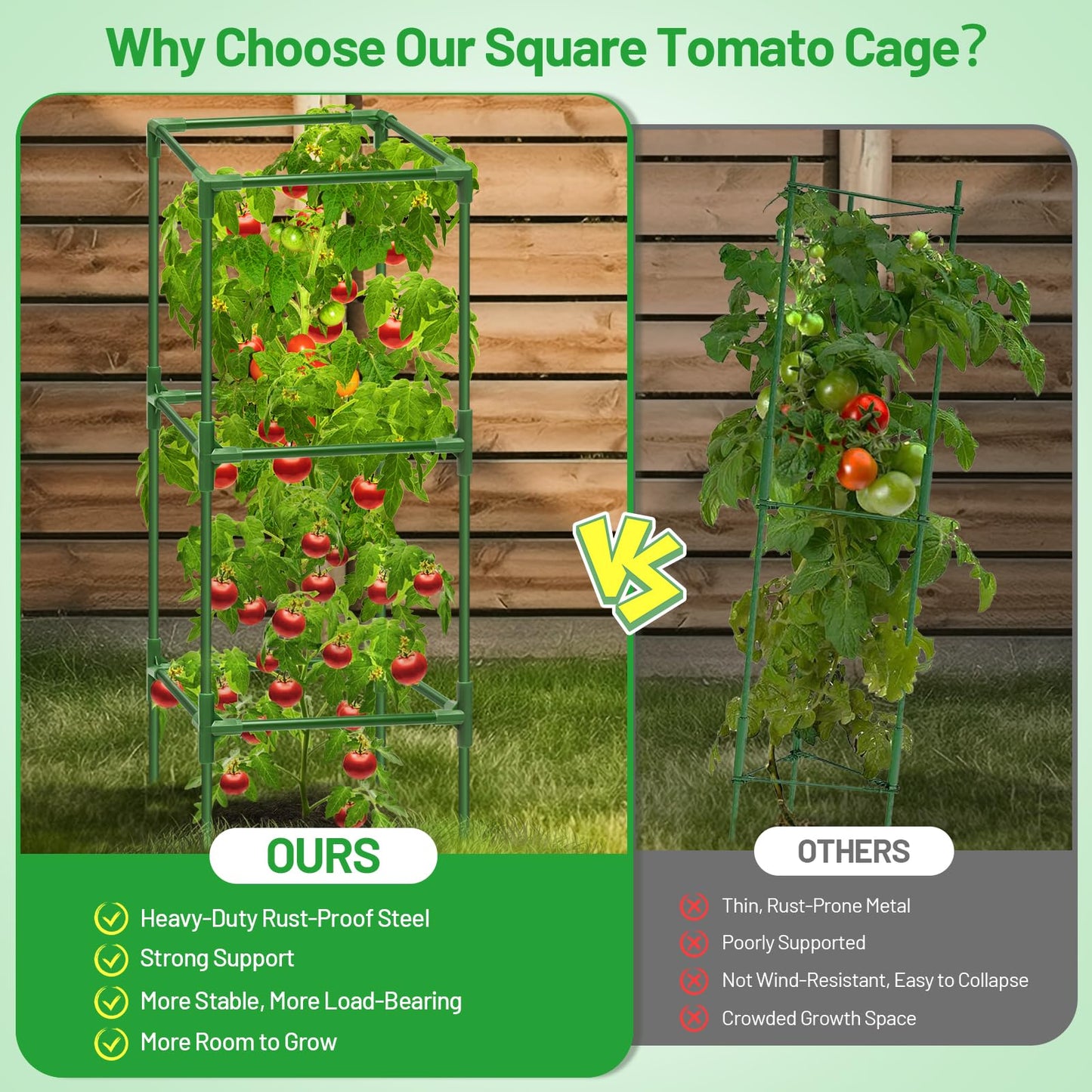 Legigo 4 Pack Square Tomato Cages for Garden- Up to 45 Inch Tomato Trellis Plant Cages Support, Tomato Stakes and Supports Cage for Climbing Vegetables Raised Garden Bed Cucumbers Peppers Flowers