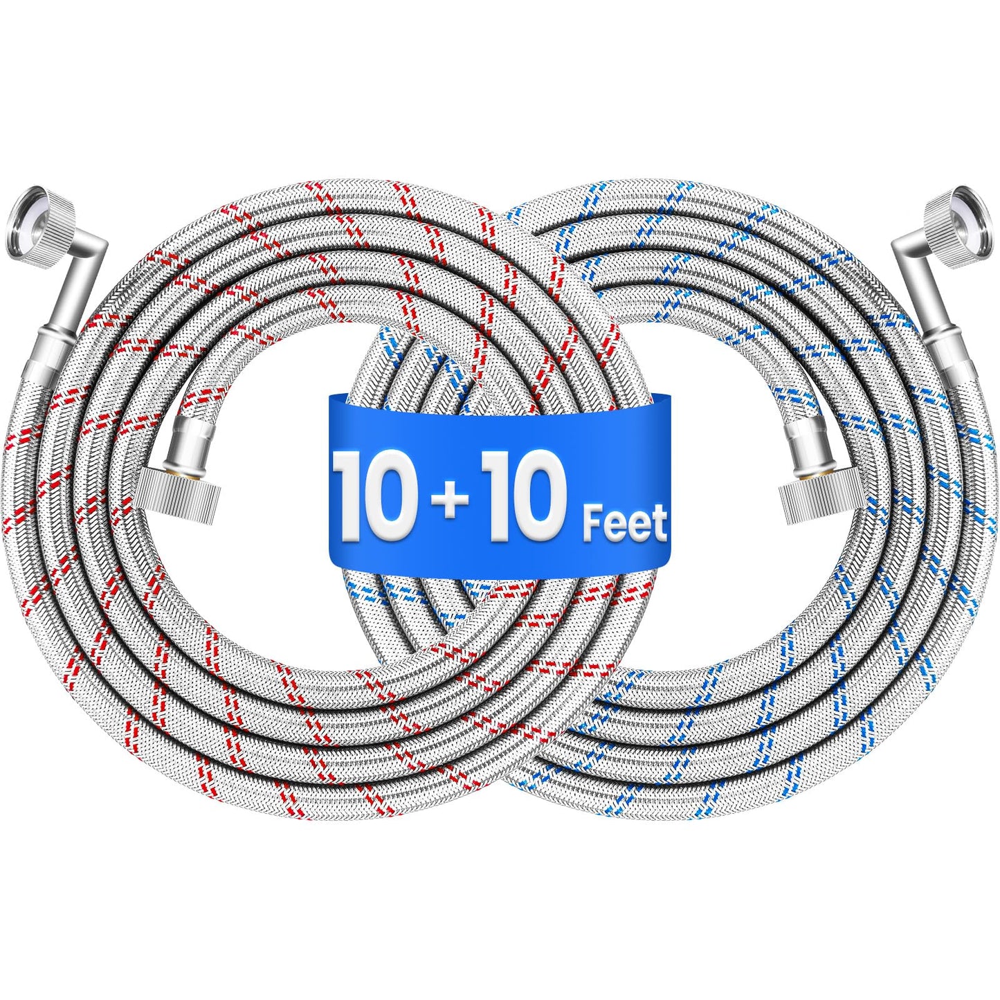 SPUREST Washing Machine Hoses (10 FT, 2Pack) - Food grade PEX Inner Tube, Stainless Steel Braided Wire, 90 Degree Elbow, Hot & Cold Water Supply Line