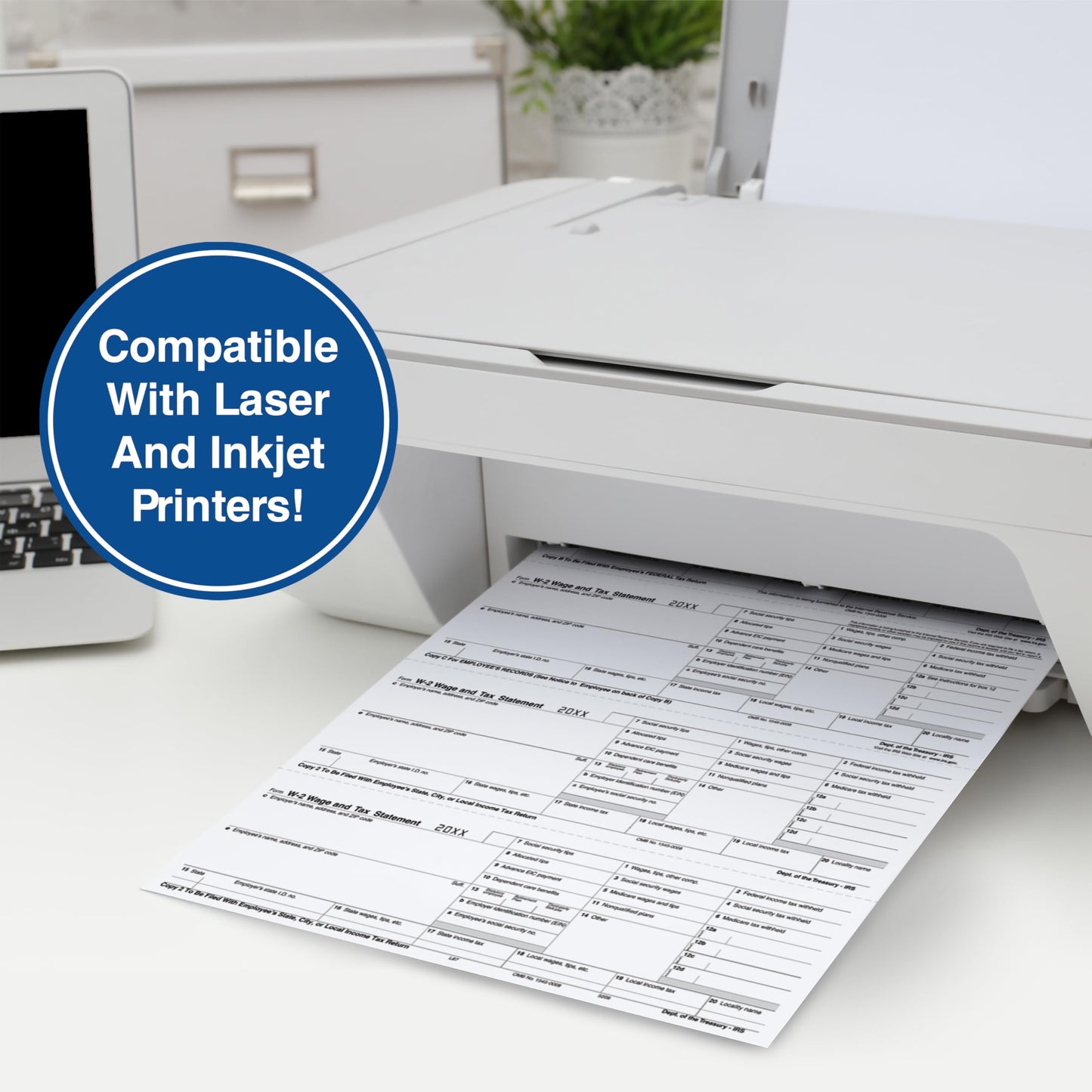 PrintWorks Professional 4 Part Perforated Paper 8.5” x 11” - Perfect for W-2, 1099, & Statement Use - Made in The USA - 500 Sheets - 20 lb - Printer Compatible - White (04298)