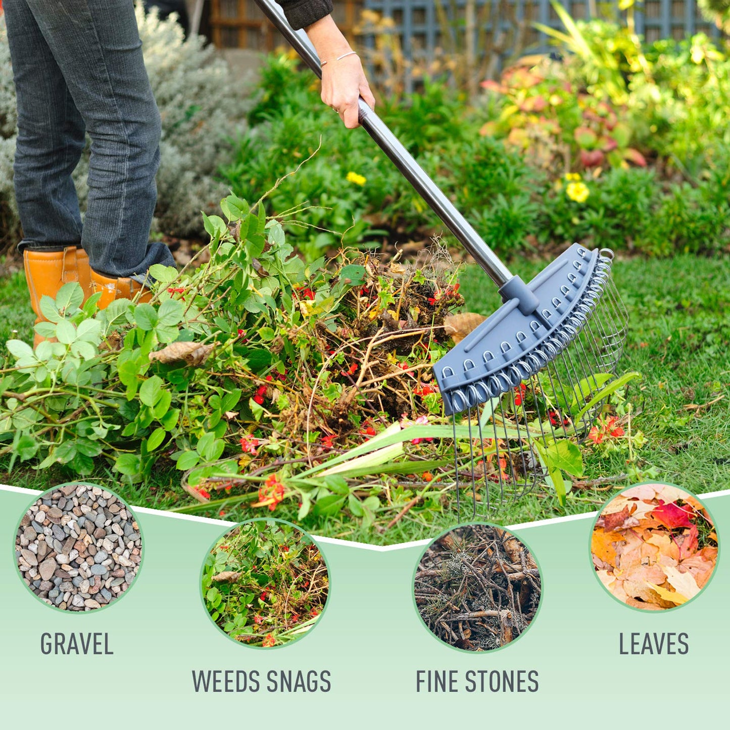 Altdoff Yard Thatch Rake Set Adjustable, Leaf Dethatcher Rakes 17"-63" Inch Wide with 24 Metal Tines, Multiple Garden Thatching Rakes Used for Leaves, Lawns, Gravel, Shrub